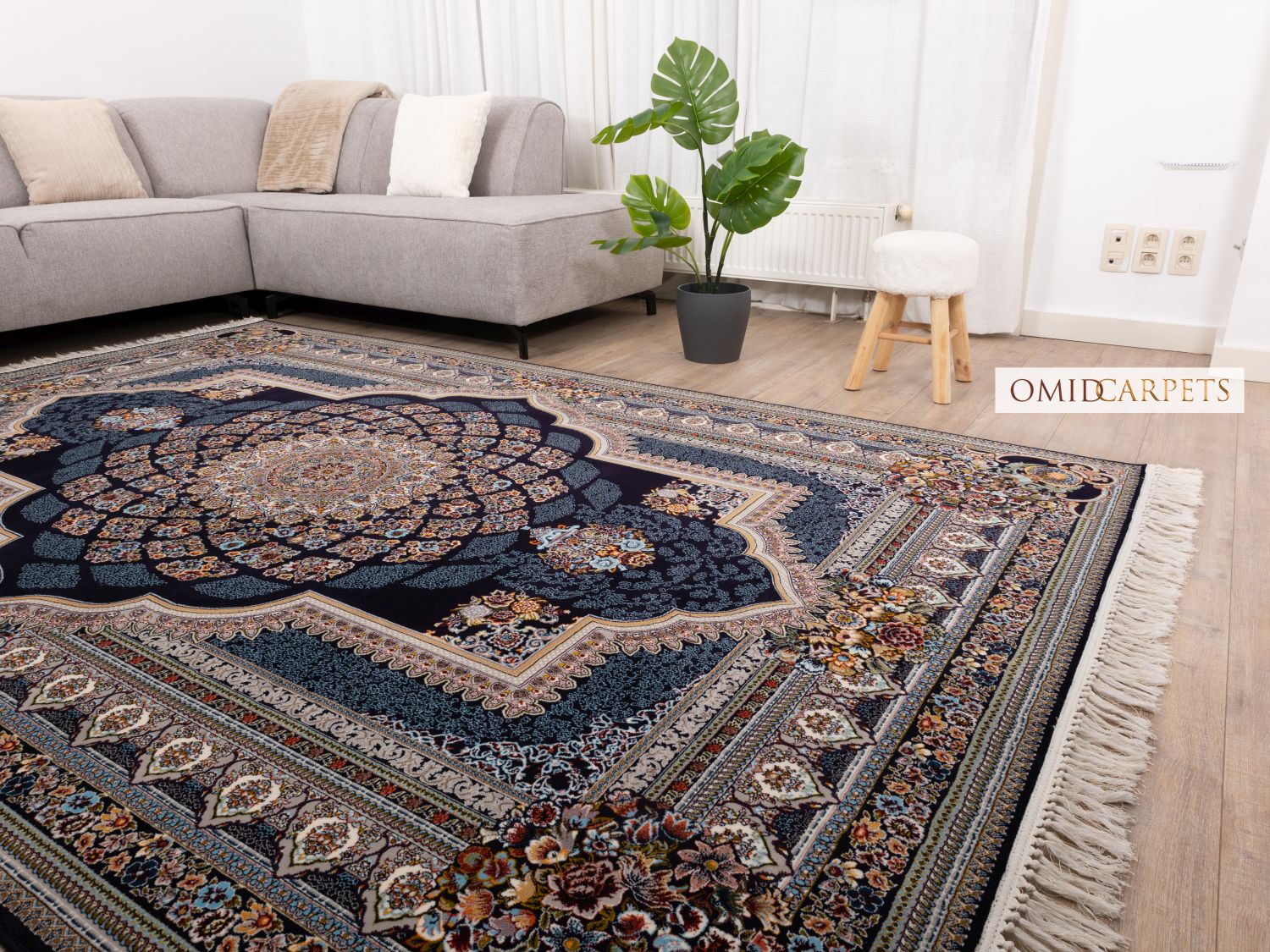 Blauw Tapijt Laagpolig Klassiek Vloerkleed - Omid Premium Classic - 1,5 Miljoen punten/m²