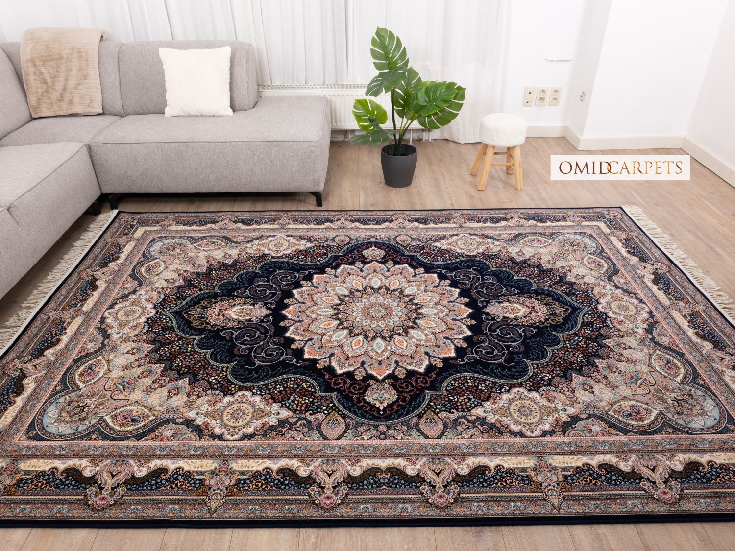قالین 1200 شانه * Blauw Tapijt Laagpolig Klassiek Vloerkleed - Omid Premium Classic Hand Look - 3 Miljoen punten/m²