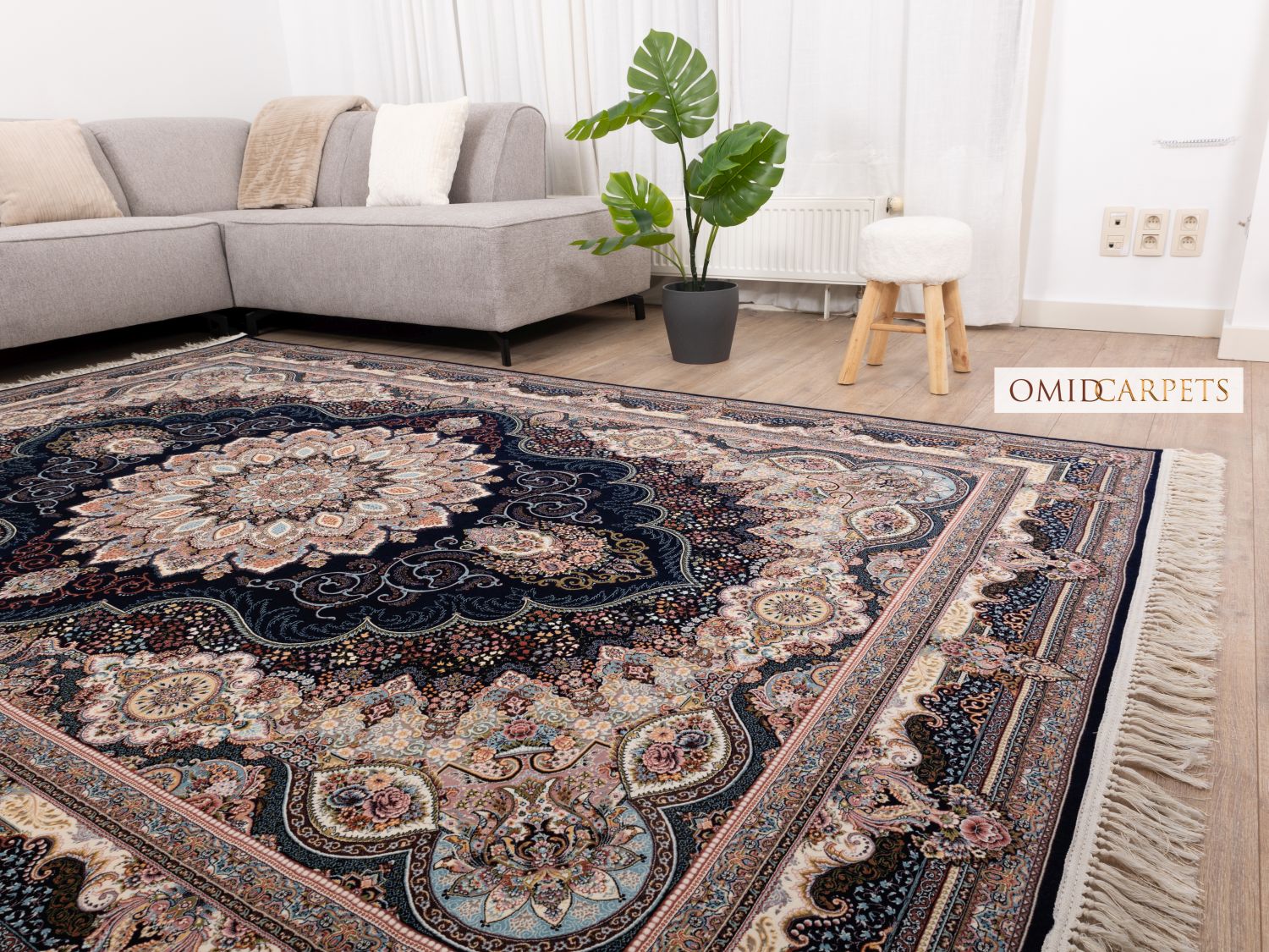 قالین 1200 شانه * Blauw Tapijt Laagpolig Klassiek Vloerkleed - Omid Premium Classic Hand Look - 3 Miljoen punten/m²