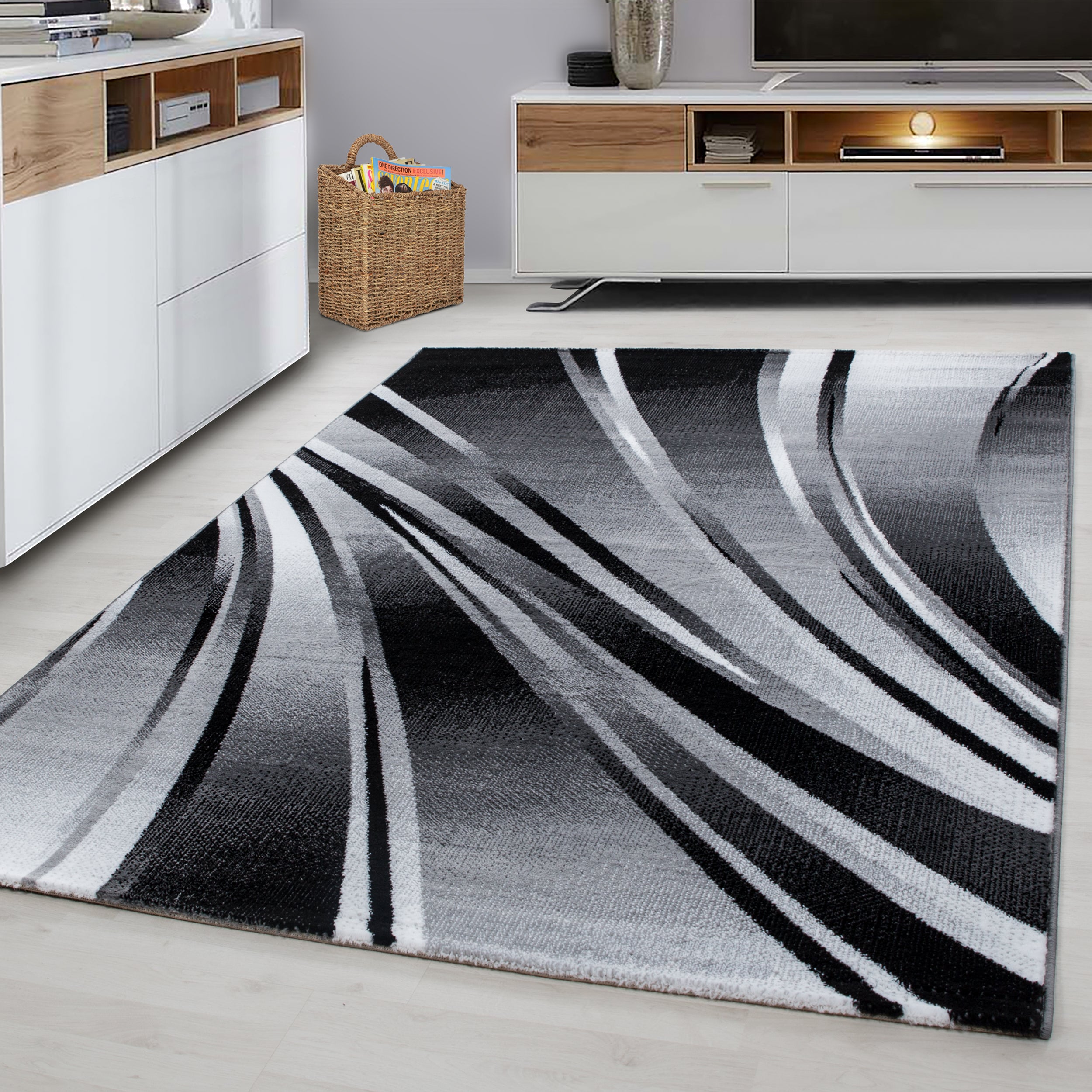 Zwart Tapijt Laagpolig Vloerkleed Omid Run - Omid Carpets