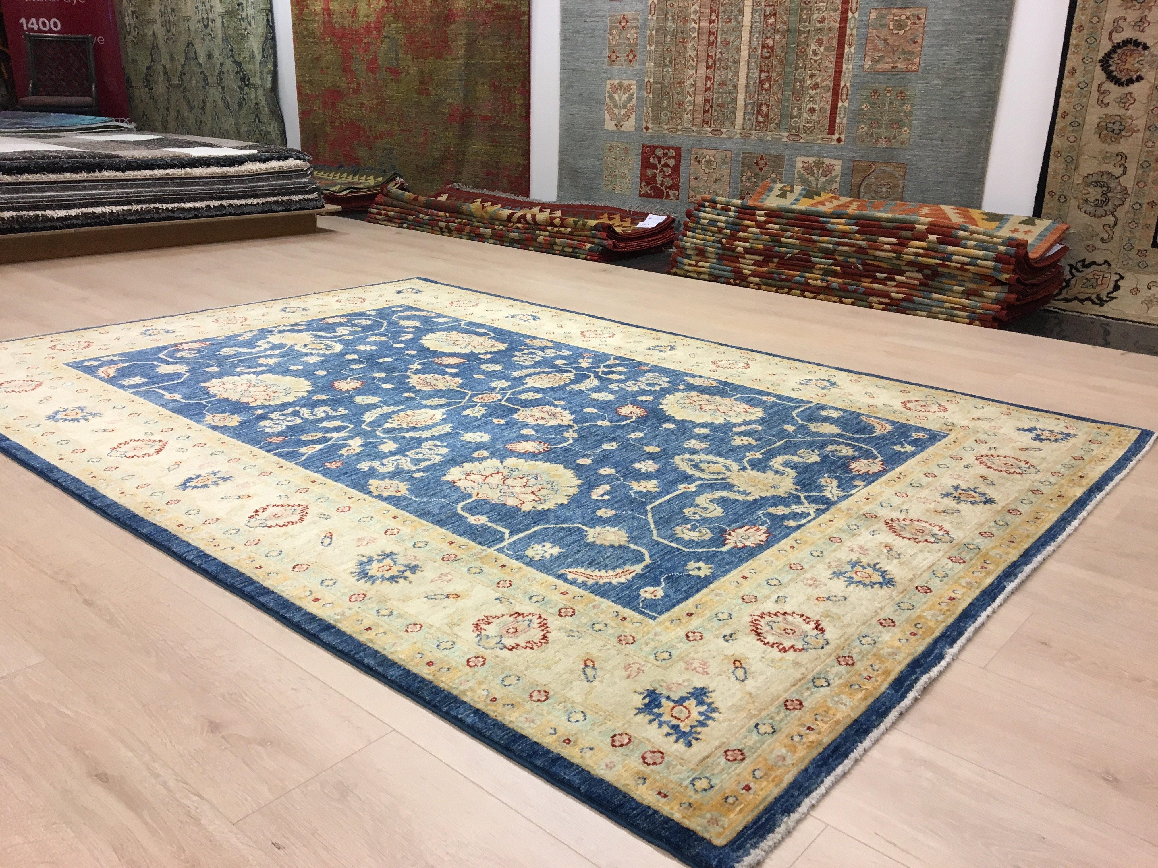 Fluweel Blauwe Ziegler Tapijt 243x175 - Omid Carpets