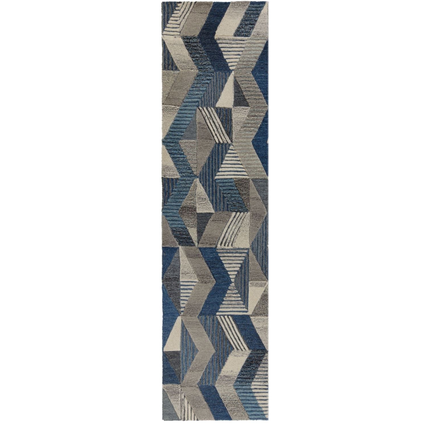 Blauw Tapijt Laagpolig Wollen Vloerkleed - Omid Geometric Wool