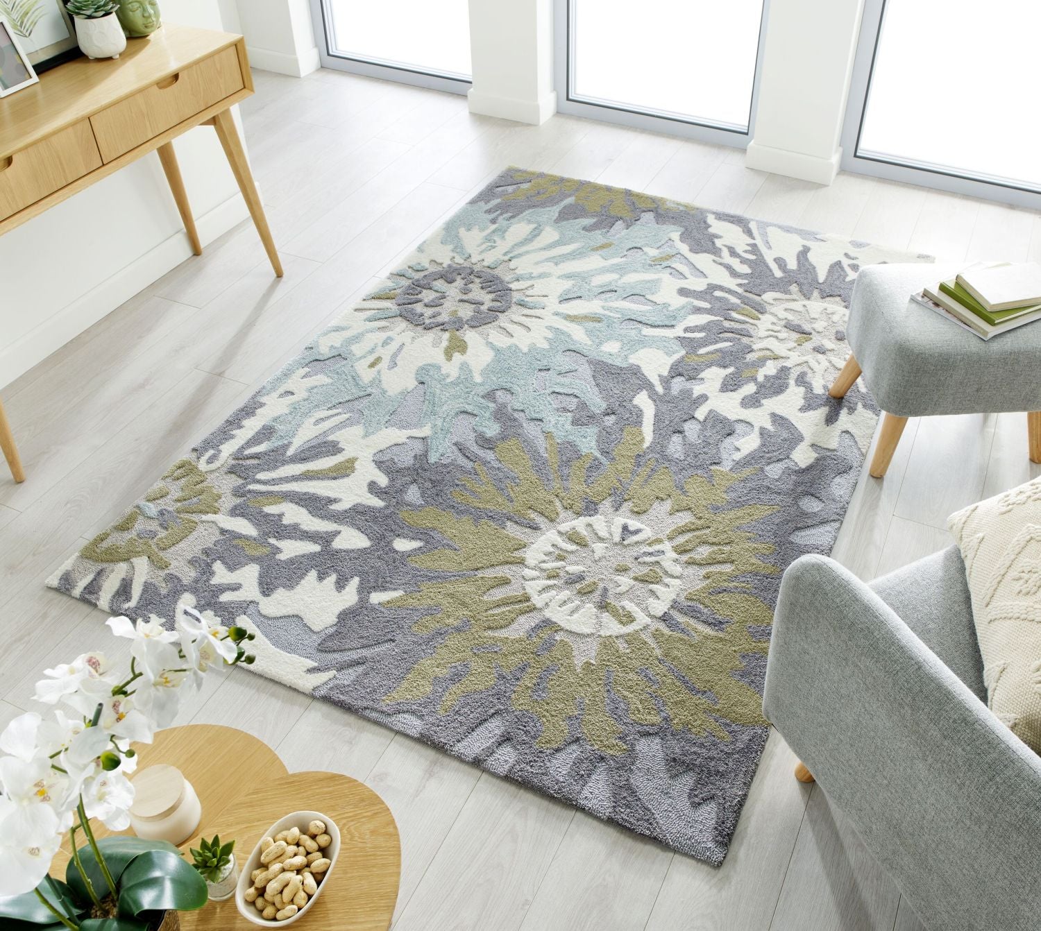 Groen Tapijt Laagpolig Vloerkleed Omid Flower Power