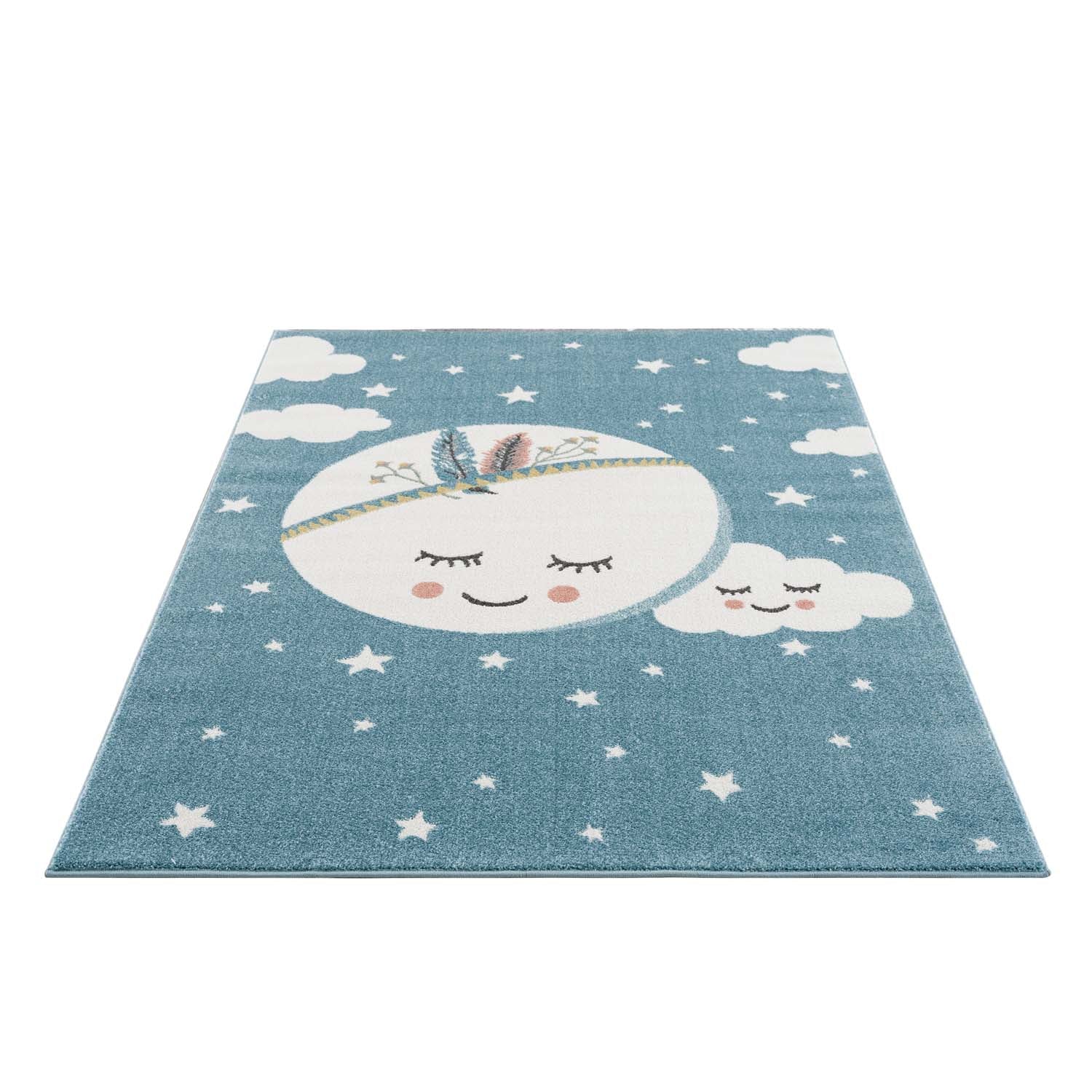 Kindertapijt Omid Planeetje Blauw Vloerkleed
