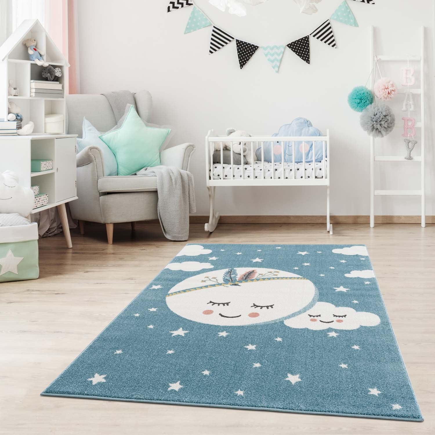 Kindertapijt Omid Planeetje Blauw Vloerkleed