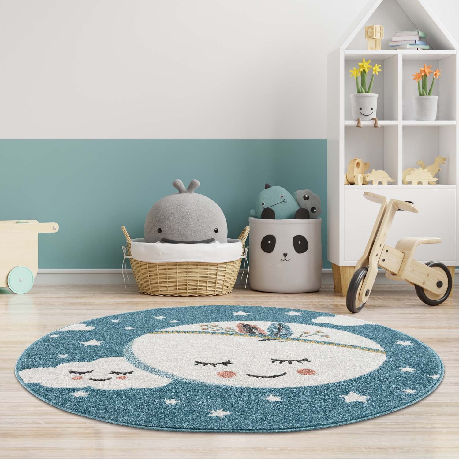 Kindertapijt Omid Planeetje Blauw Vloerkleed