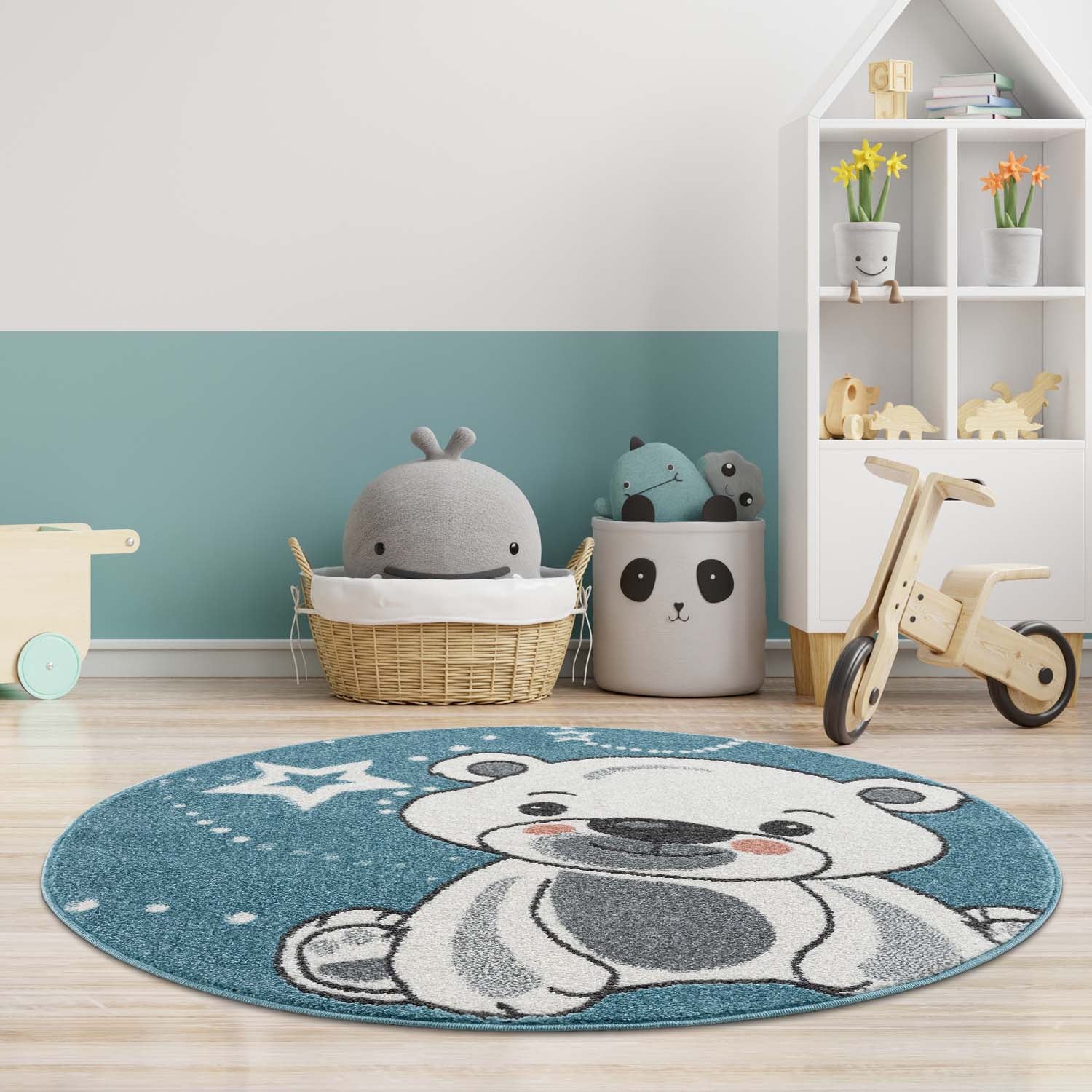 Kindertapijt Omid Little Cute Bear Blauw Vloerkleed