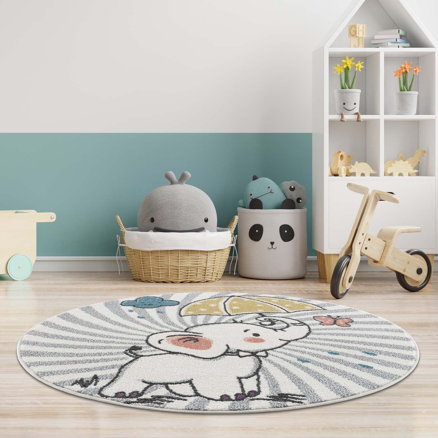 Kindertapijt Omid Olifantje met Paraplu Crème Vloerkleed