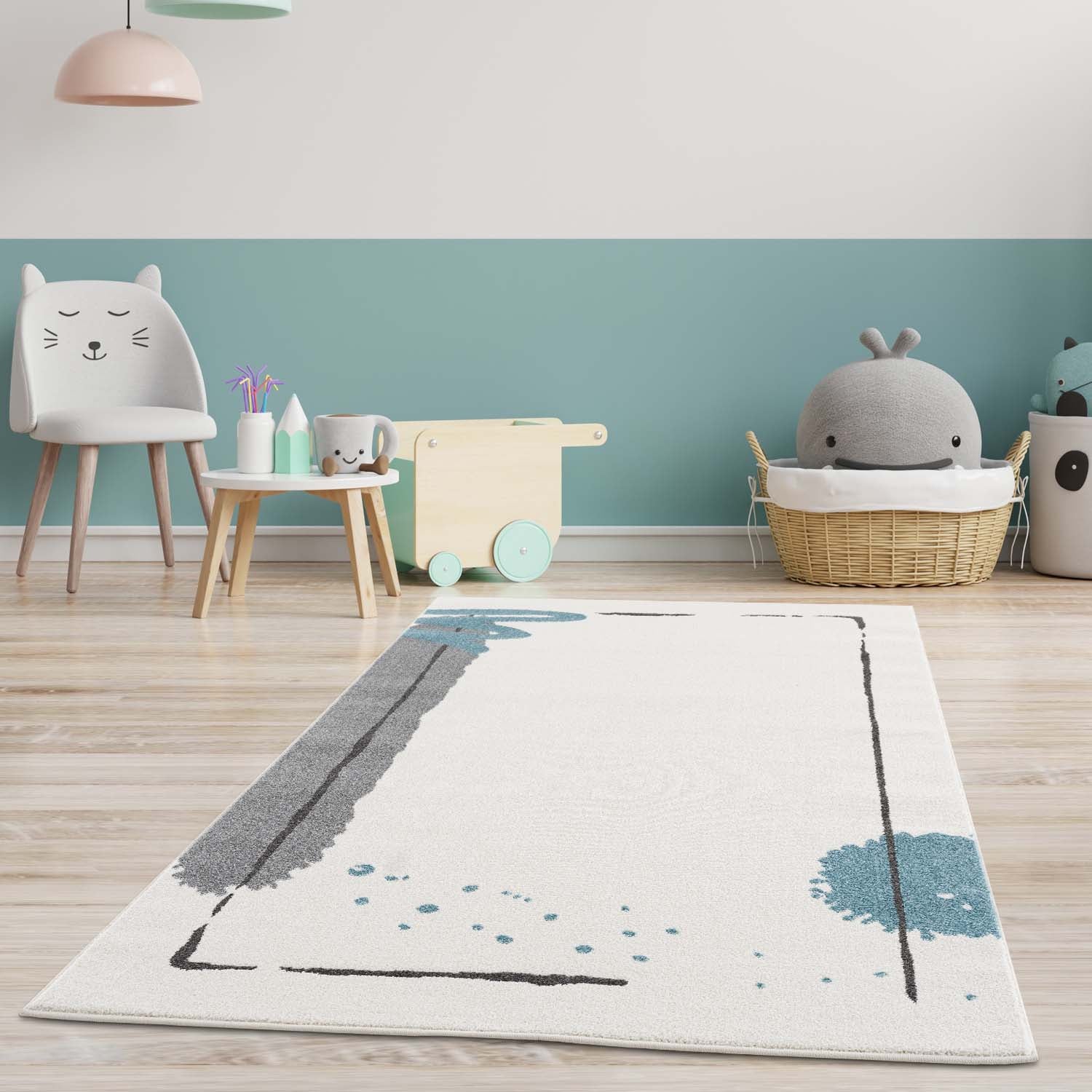 Kindertapijt Omid Artsy Blauw Vloerkleed