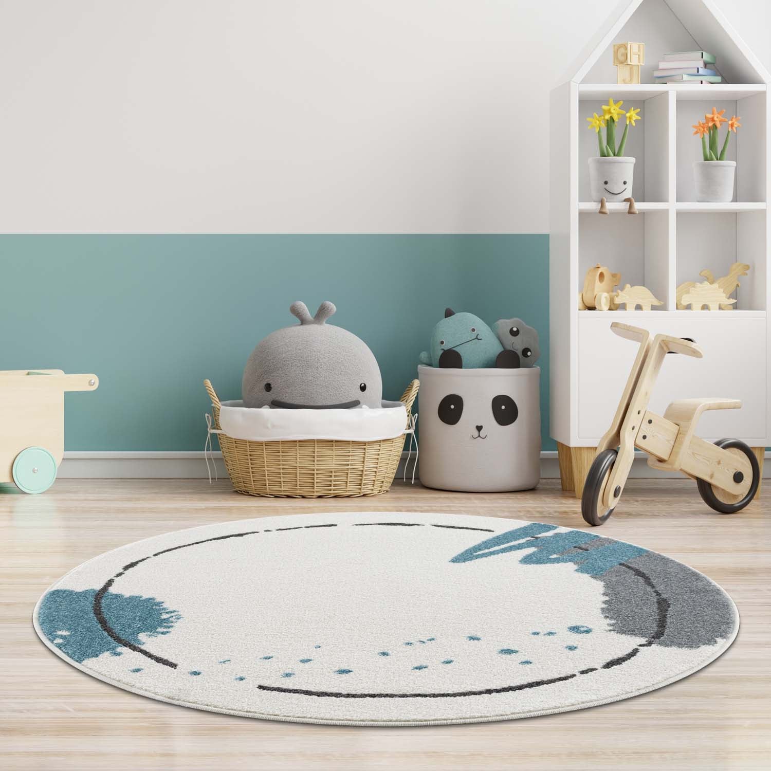 Kindertapijt Omid Artsy Blauw Vloerkleed