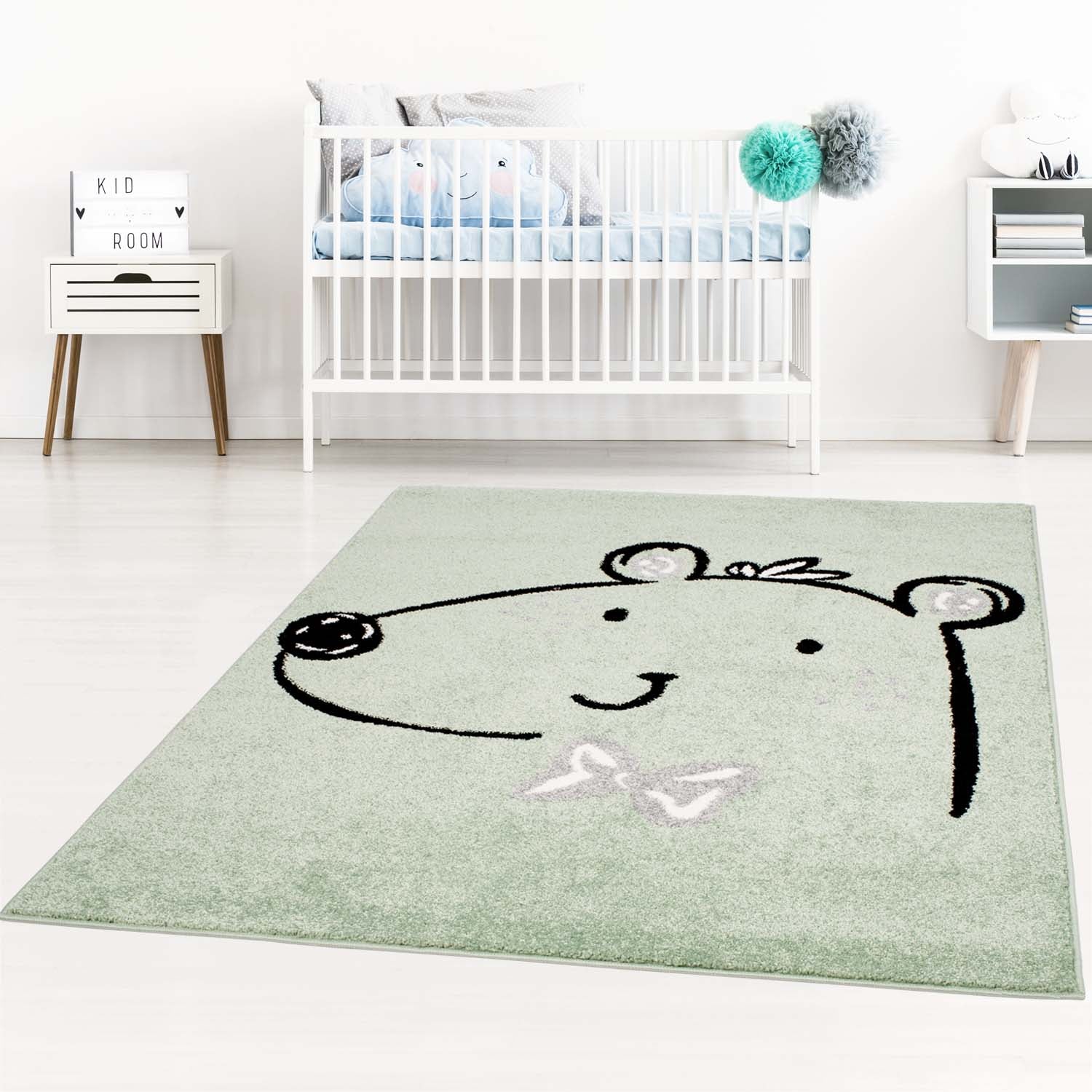 Kindertapijt Omid Beertje Groen Vloerkleed - Omid Carpets