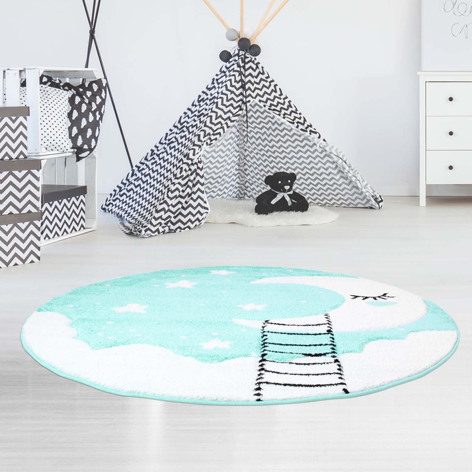 Kindertapijt Omid Maantje Munt Vloerkleed - Omid Carpets