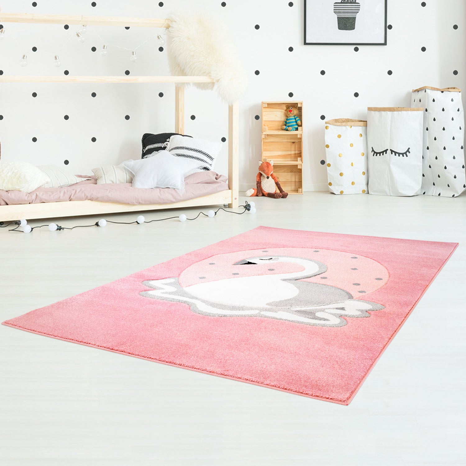 Kindertapijt Omid Zwaan Roos Vloerkleed - Omid Carpets