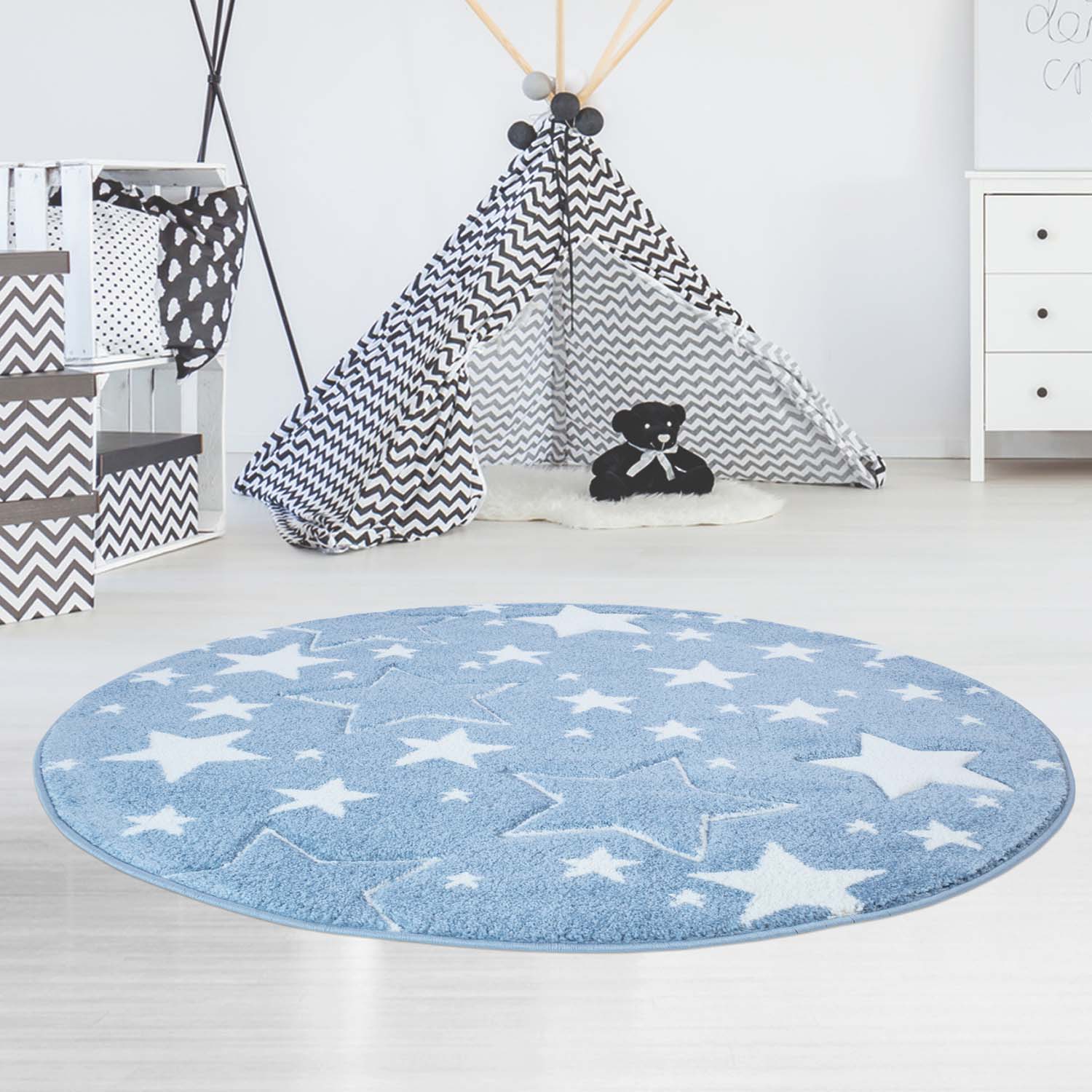 Kindertapijt Omid Sterretjes Blauw Vloerkleed - Omid Carpets