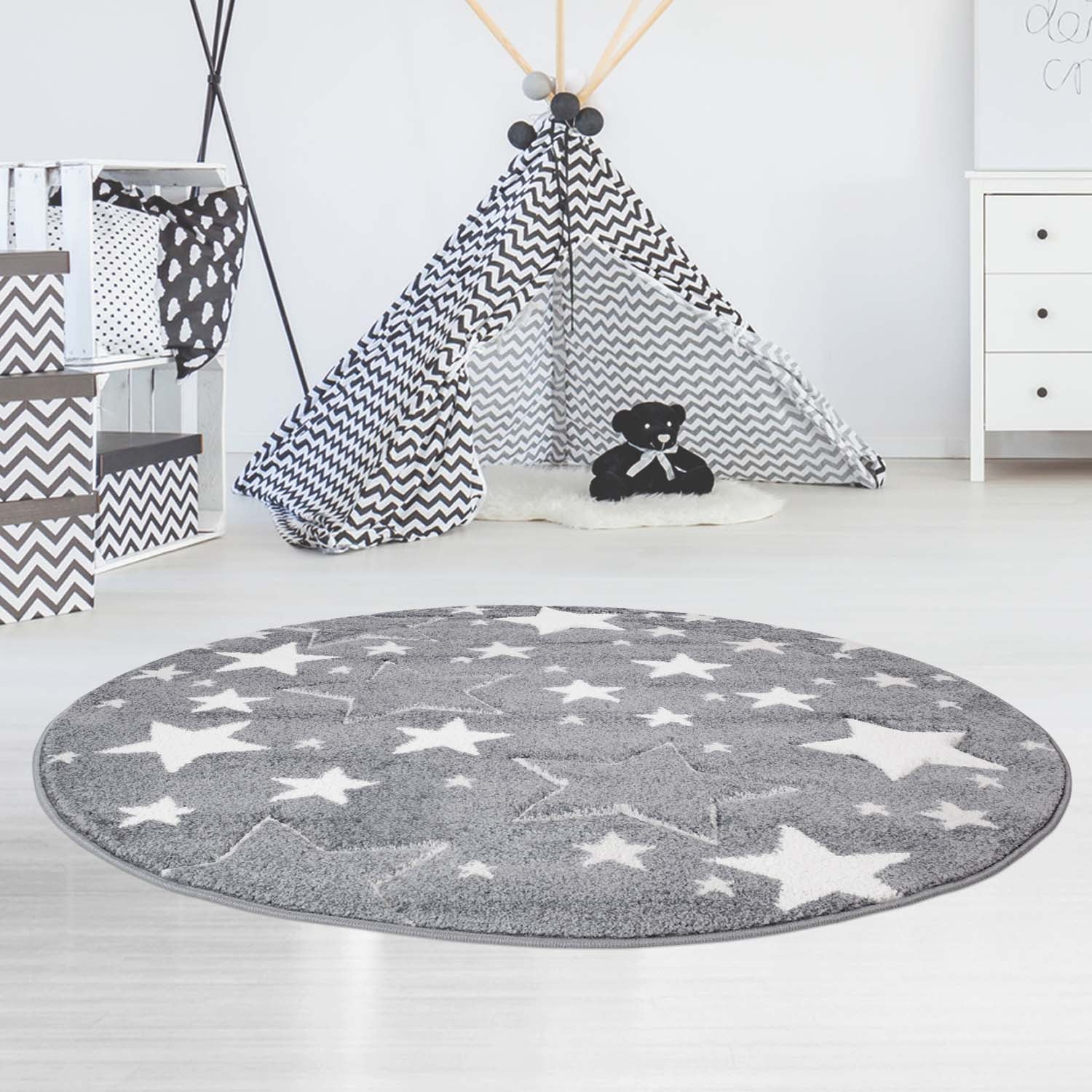 Kindertapijt Omid Sterretjes Grijs Vloerkleed - Omid Carpets