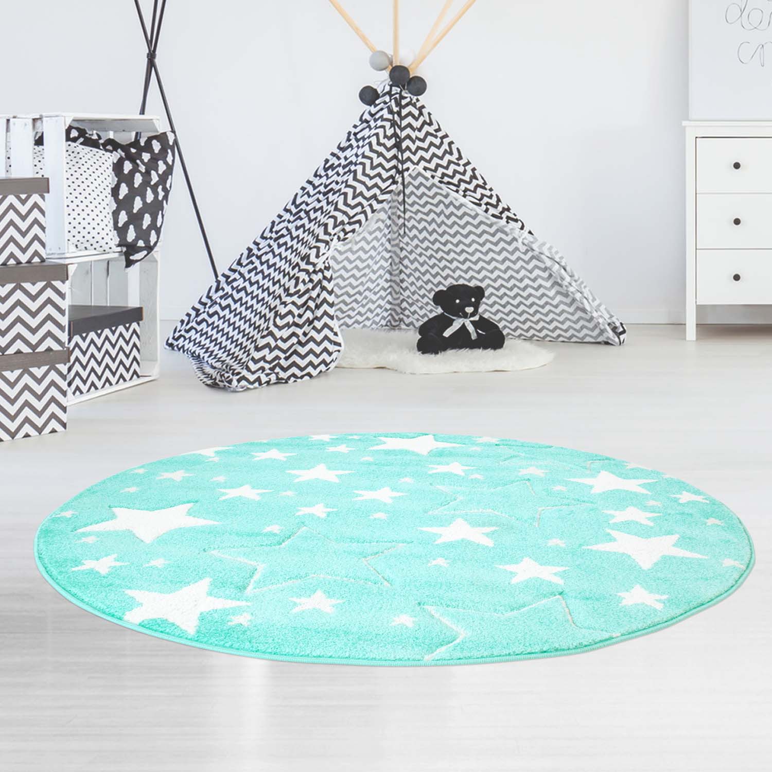 Kindertapijt Omid Sterretjes Munt Vloerkleed - Omid Carpets