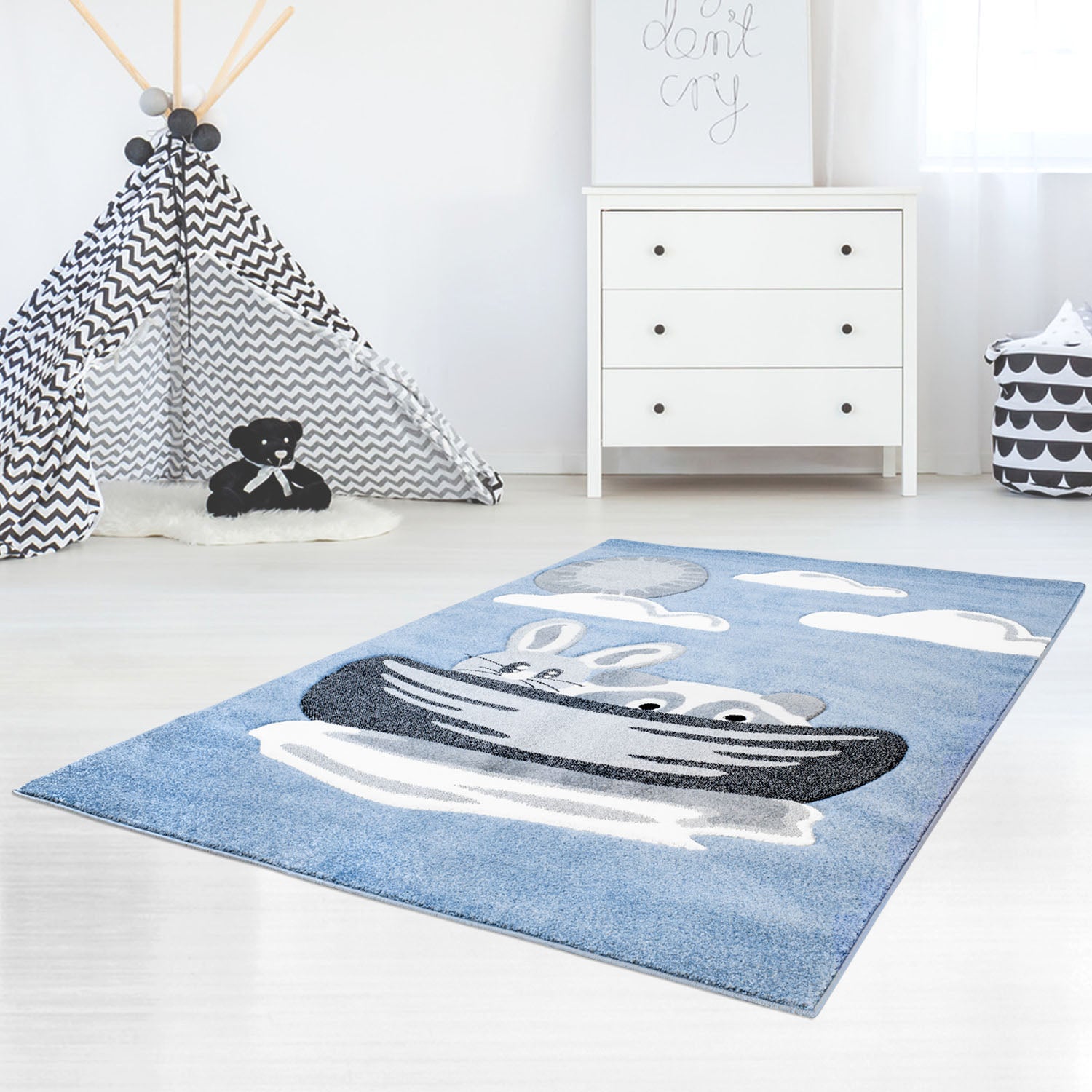 Kindertapijt Omid Rivierbootje Blauw Vloerkleed - Omid Carpets