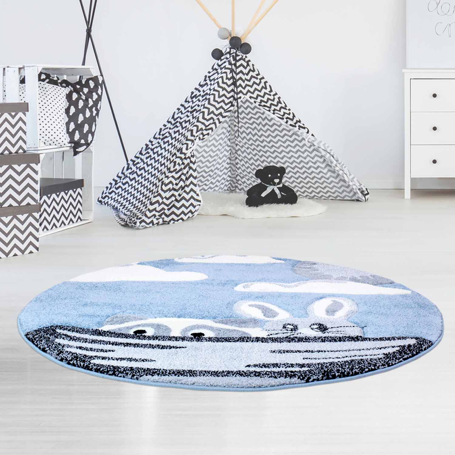 Kindertapijt Omid Rivierbootje Blauw Vloerkleed - Omid Carpets