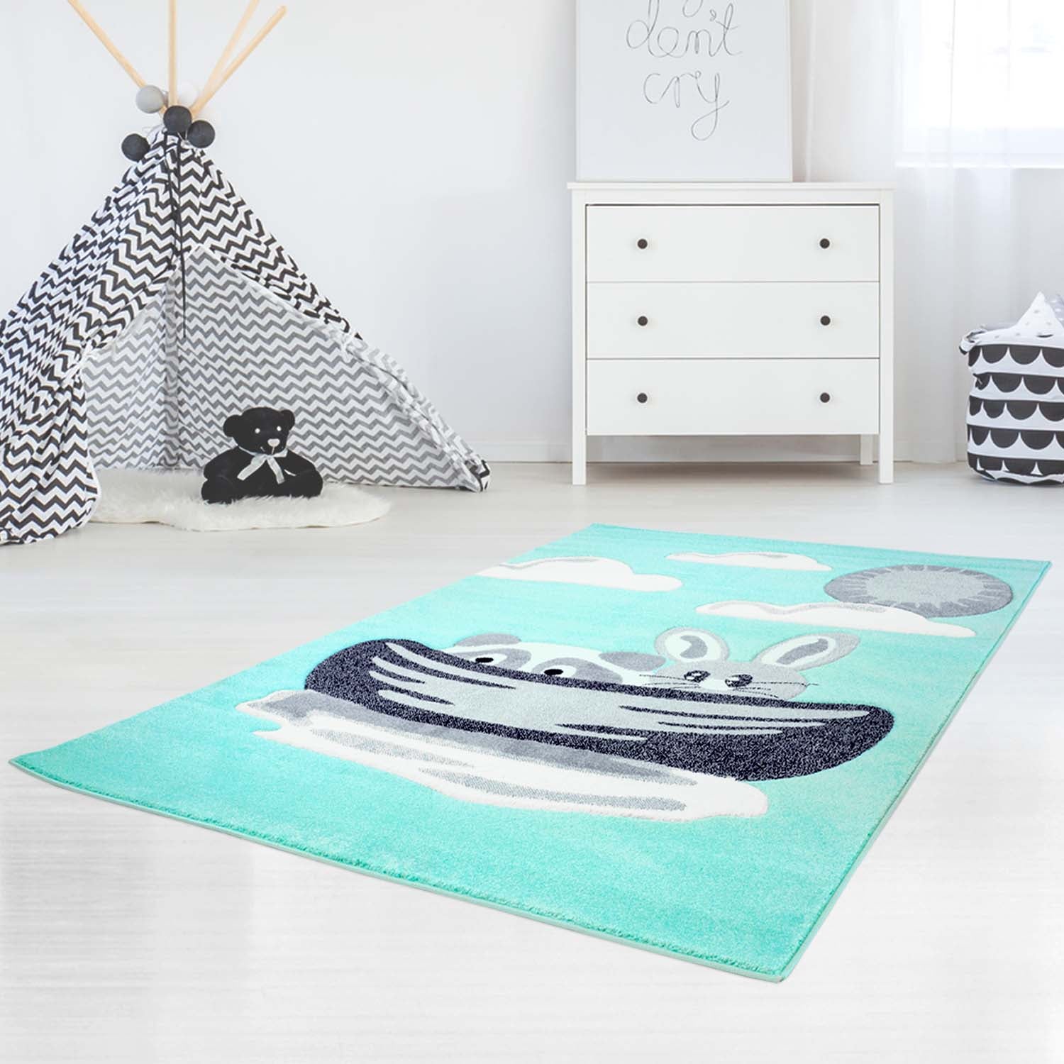 Kindertapijt Omid Rivierbootje Munt Vloerkleed - Omid Carpets