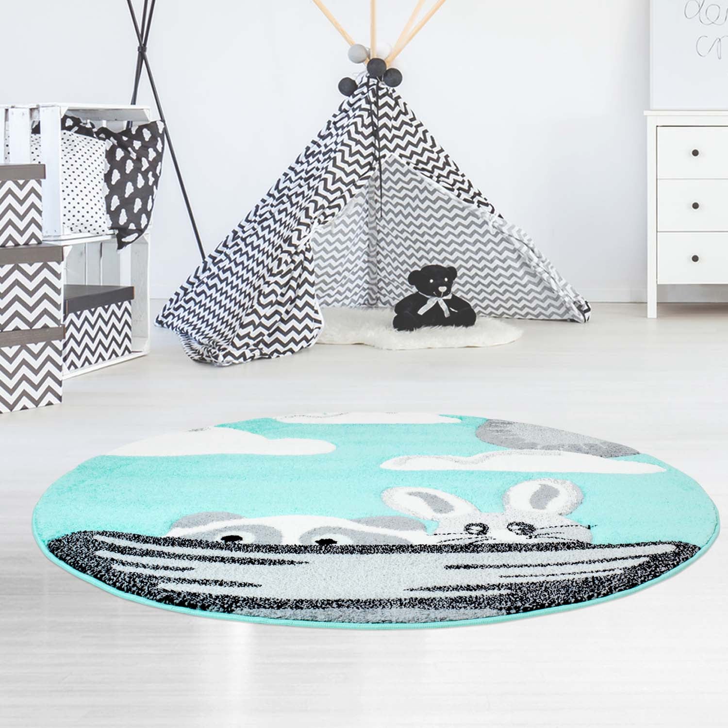 Kindertapijt Omid Rivierbootje Munt Vloerkleed - Omid Carpets