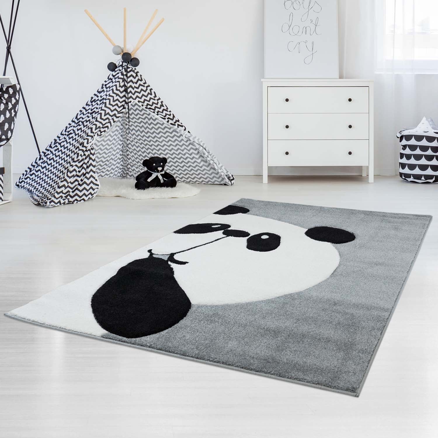 Kindertapijt Omid Panda Grijs Vloerkleed - Omid Carpets