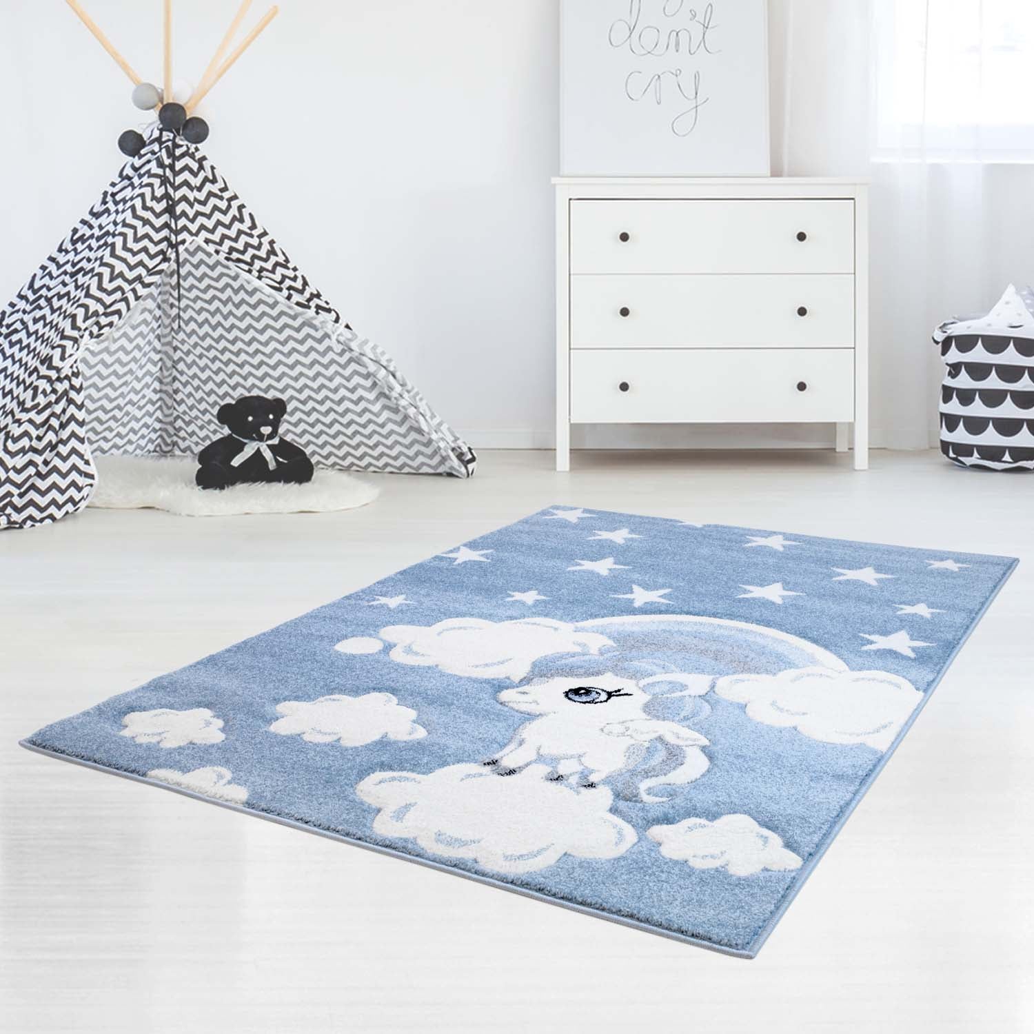 Kindertapijt Omid Pony Blauw Vloerkleed - Omid Carpets
