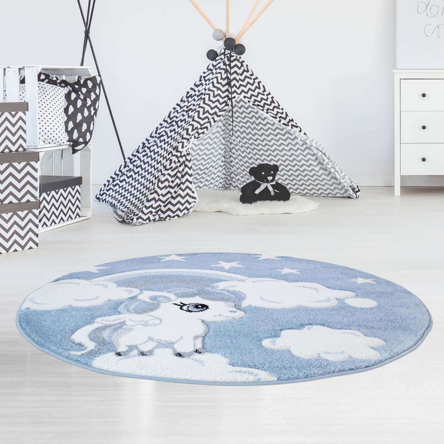 Kindertapijt Omid Pony Blauw Vloerkleed - Omid Carpets