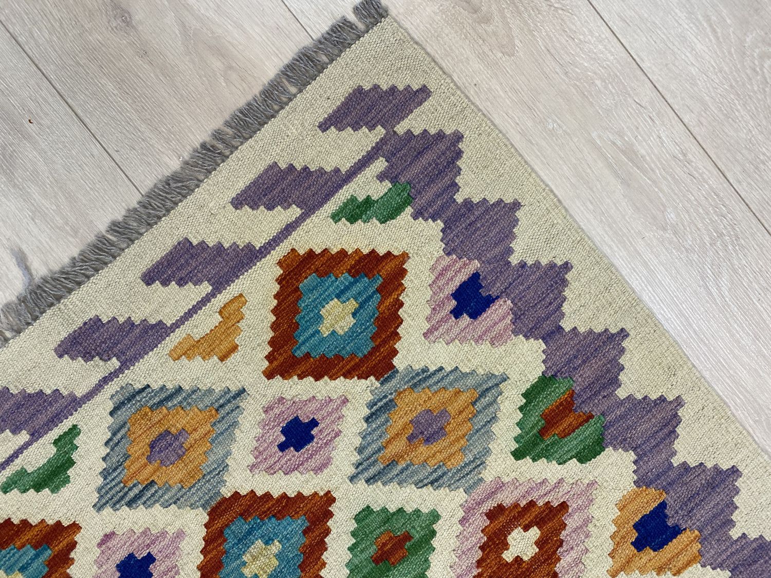 Kleurrijk Tapijt Laagpolig Handgeweven Wollen Vloerkleed - Omid Afghan Kelim Loper 300x80cm