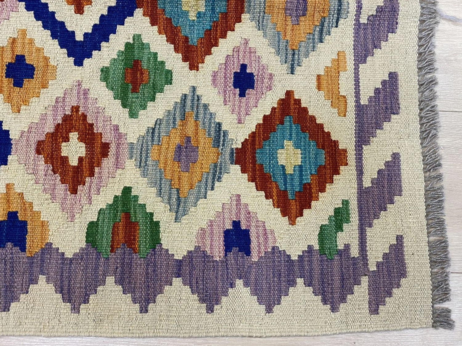 Kleurrijk Tapijt Laagpolig Handgeweven Wollen Vloerkleed - Omid Afghan Kelim Loper 300x80cm