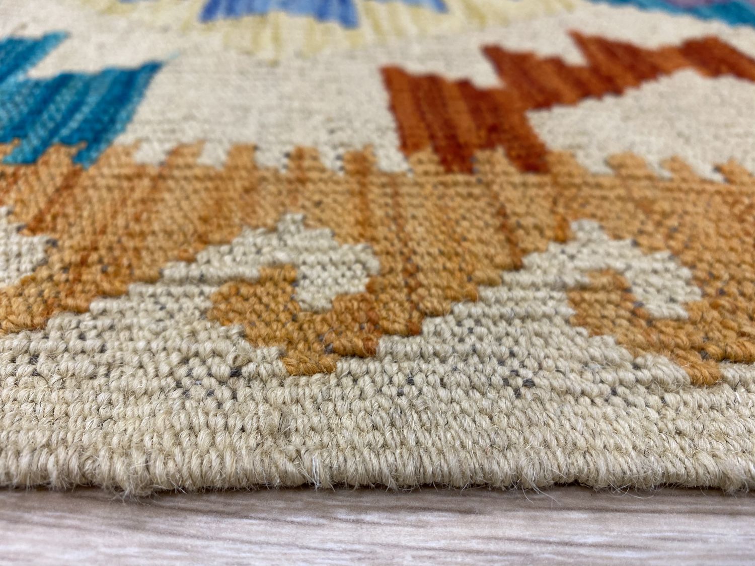 Kleurrijk Tapijt Laagpolig Handgeweven Wollen Vloerkleed - Omid Afghan Kelim Loper 296x86cm