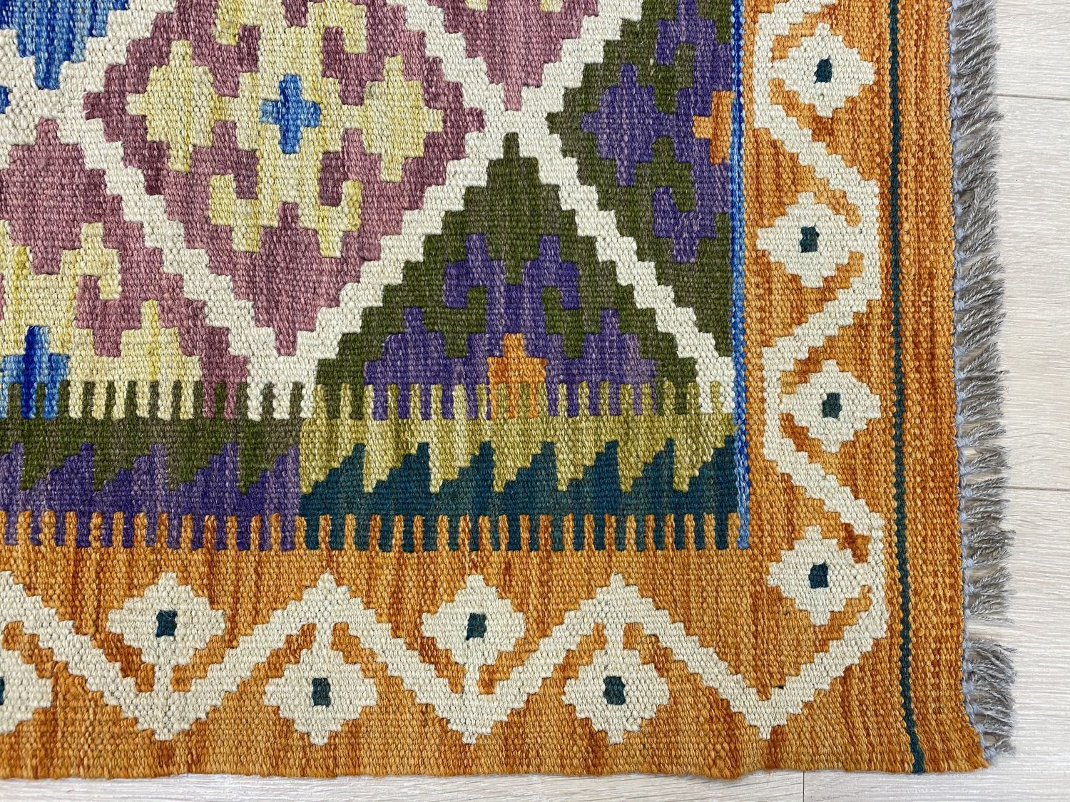 Kleurrijk Tapijt Laagpolig Handgeweven Wollen Vloerkleed - Omid Afghan Kelim Loper 318x87cm