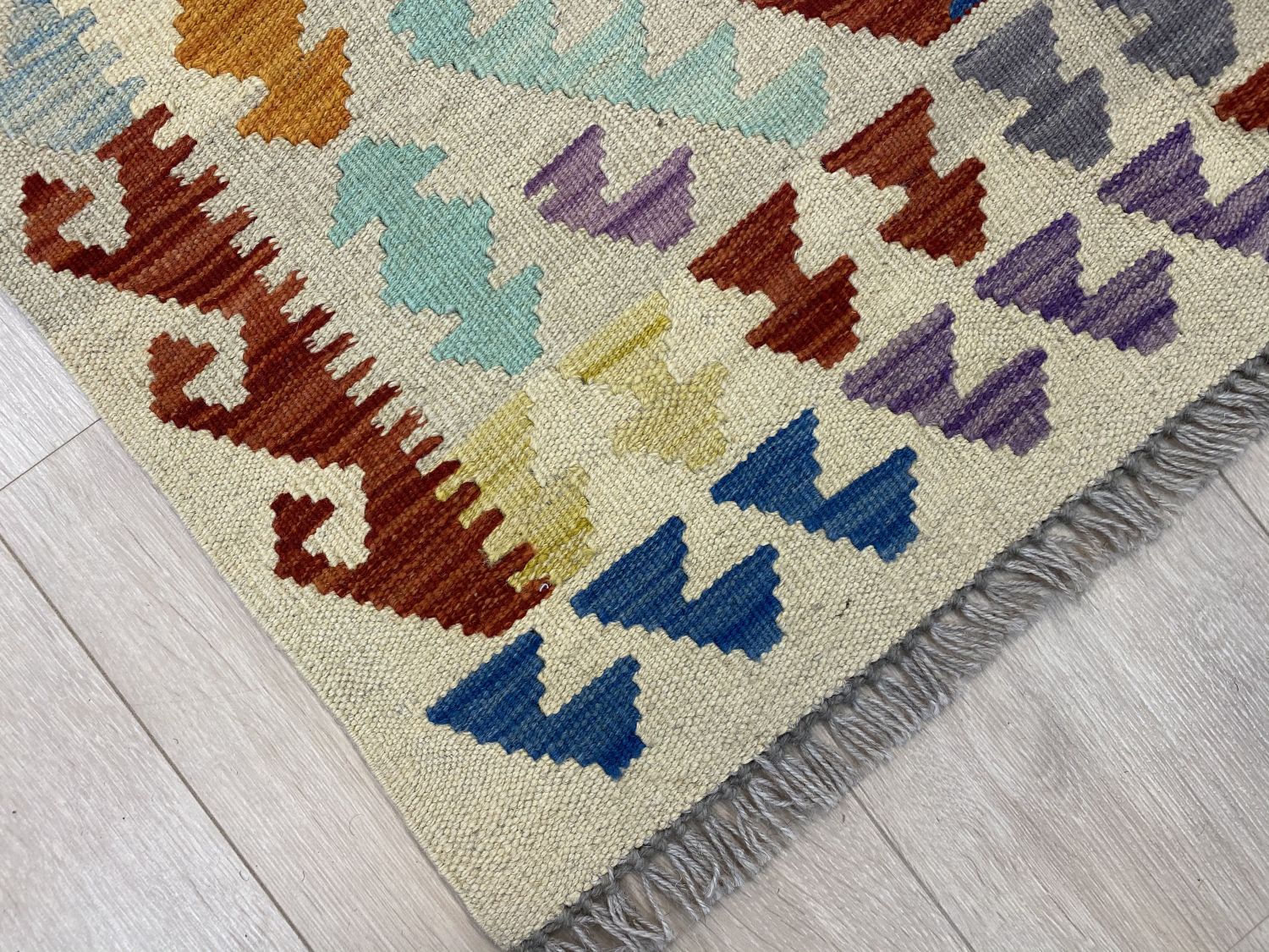 Kleurrijk Tapijt Laagpolig Handgeweven Wollen Vloerkleed - Omid Afghan Kelim Loper 296x78cm