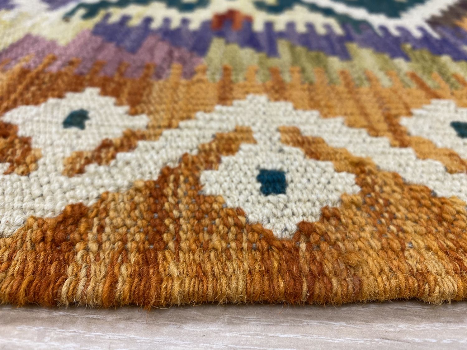 Kleurrijk Tapijt Laagpolig Handgeweven Wollen Vloerkleed - Omid Afghan Kelim Loper 318x87cm