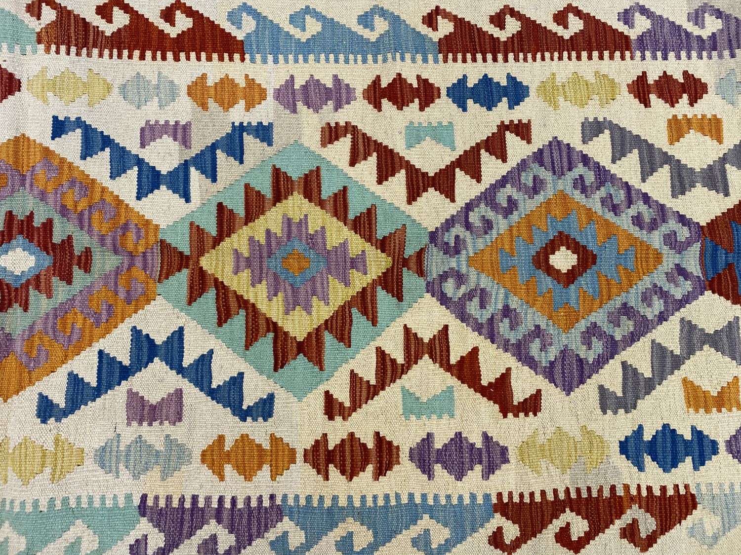 Kleurrijk Tapijt Laagpolig Handgeweven Wollen Vloerkleed - Omid Afghan Kelim Loper 296x78cm