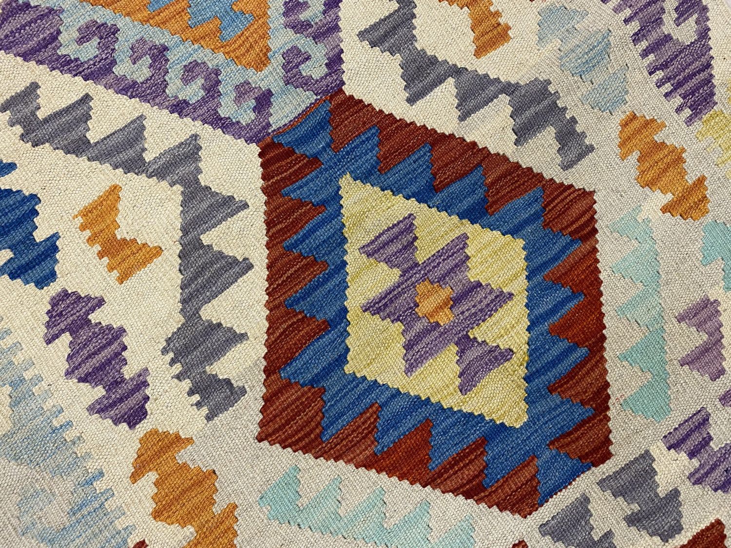 Kleurrijk Tapijt Laagpolig Handgeweven Wollen Vloerkleed - Omid Afghan Kelim Loper 296x78cm
