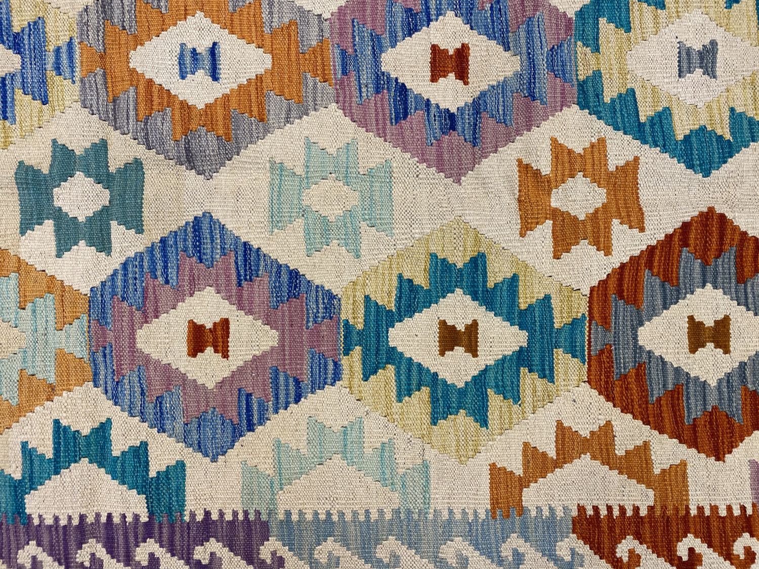 Kleurrijk Tapijt Laagpolig Handgeweven Wollen Vloerkleed - Omid Afghan Kelim Loper 296x78cm