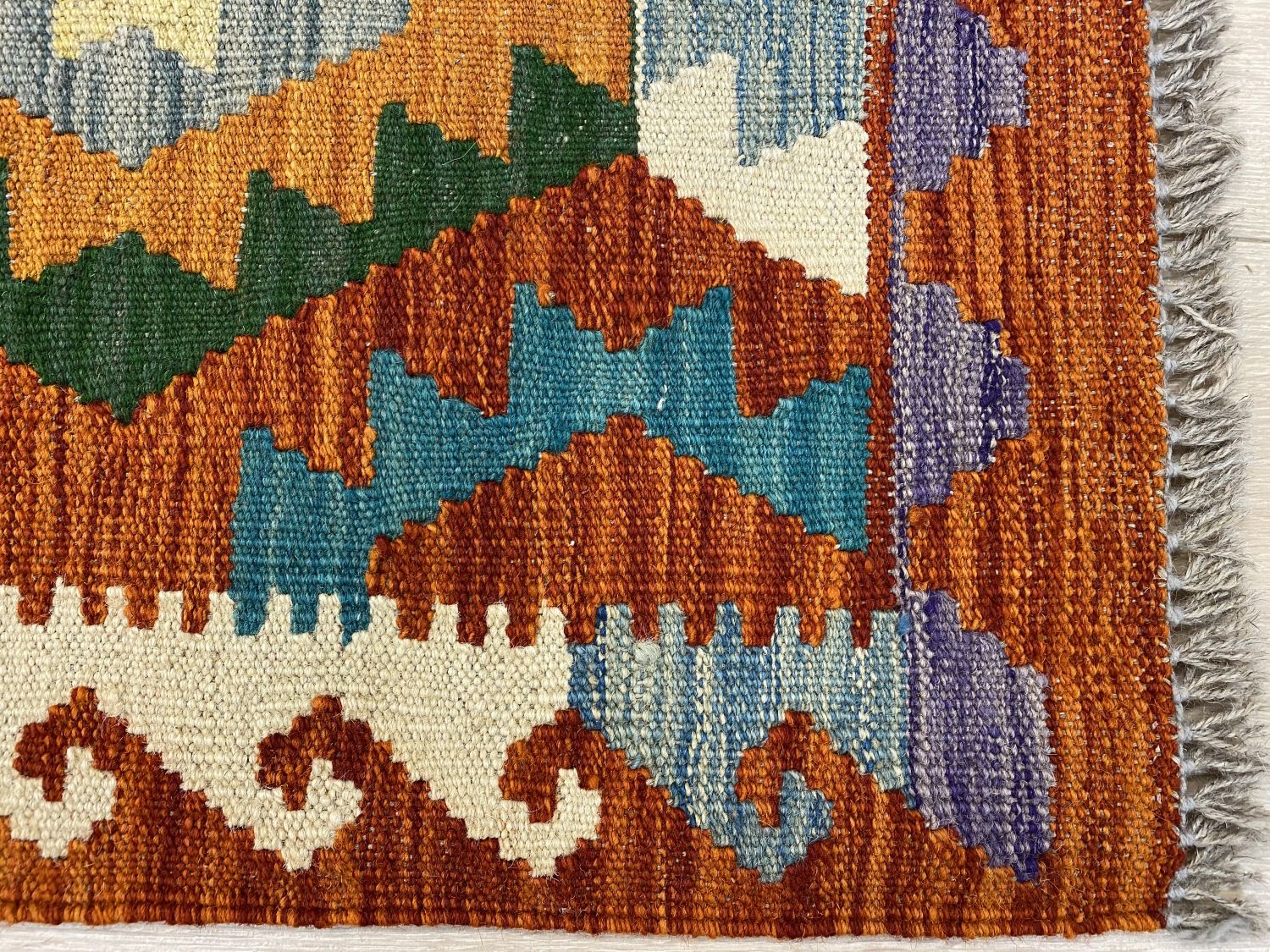 Kleurrijk Tapijt Laagpolig Handgeweven Wollen Vloerkleed - Omid Afghan Kelim Loper 297x89cm