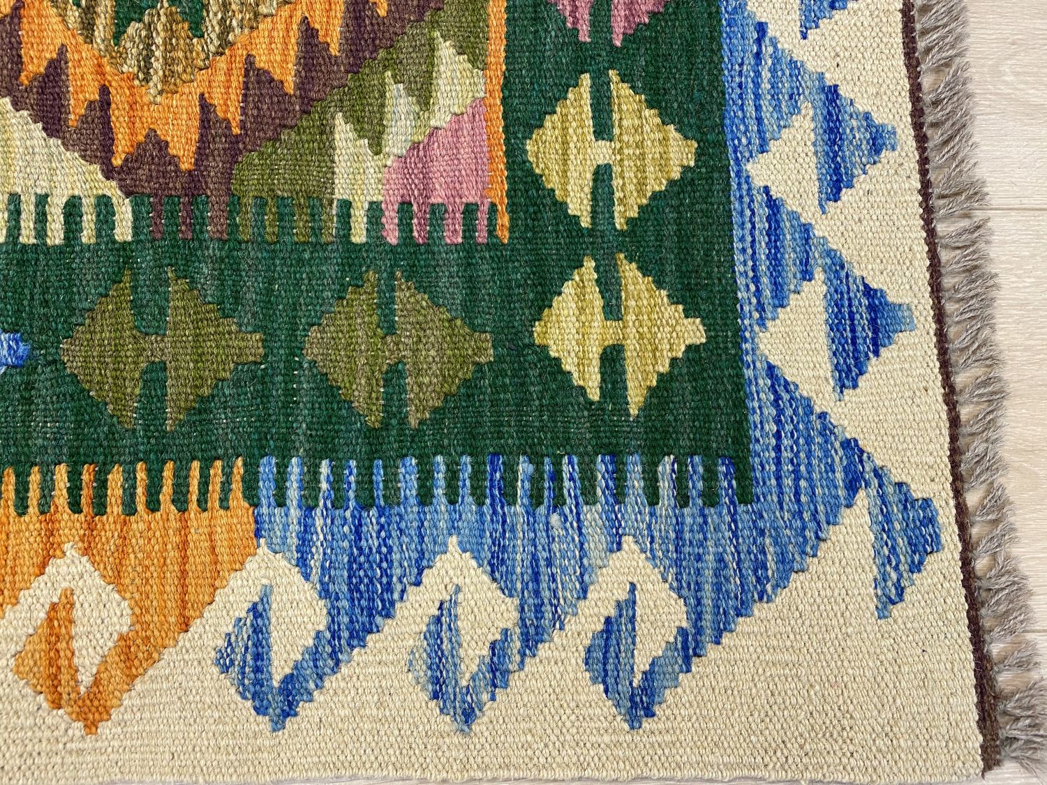 Kleurrijk Tapijt Laagpolig Handgeweven Wollen Vloerkleed - Omid Afghan Kelim Loper 289x85cm