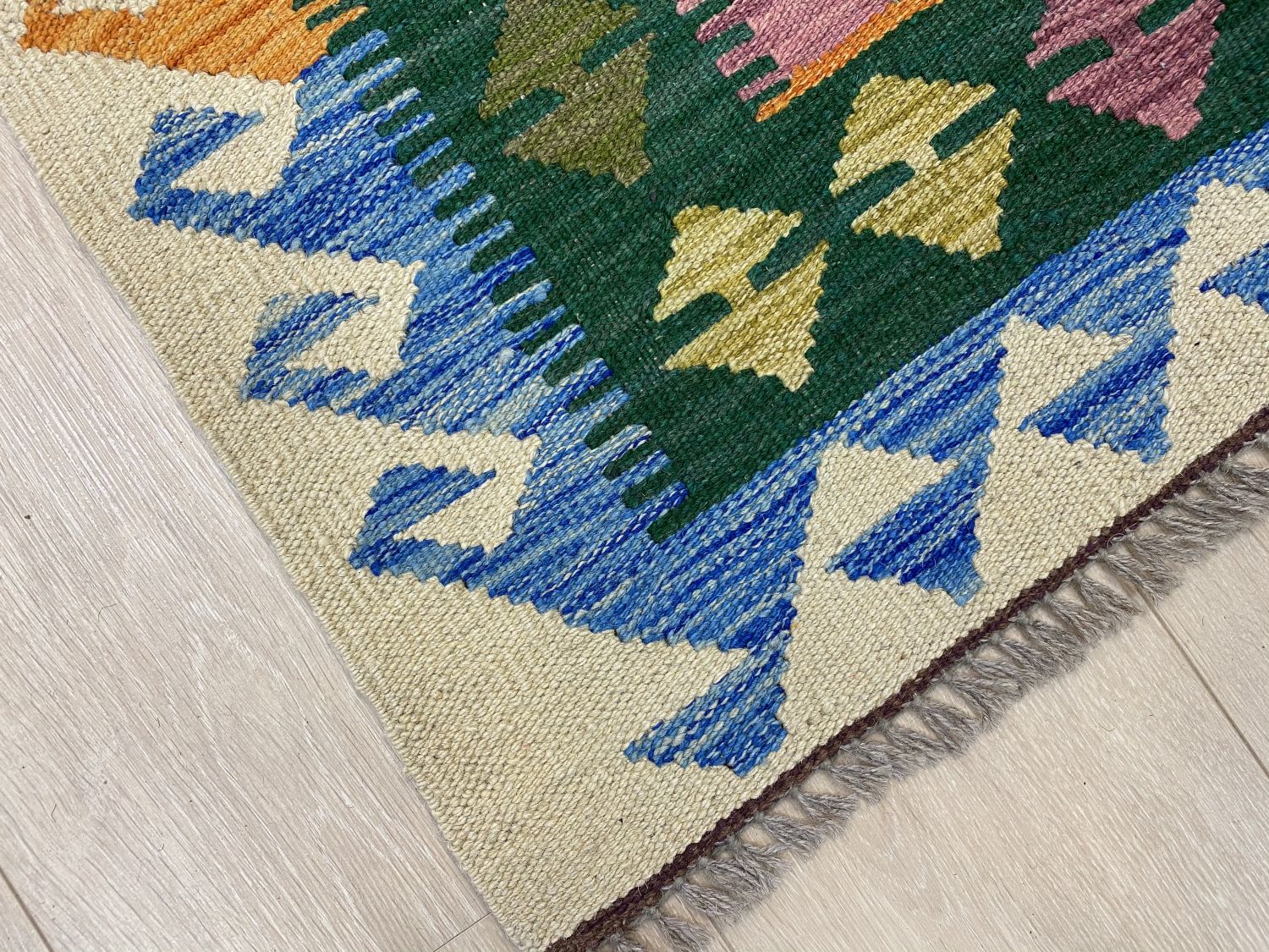 Kleurrijk Tapijt Laagpolig Handgeweven Wollen Vloerkleed - Omid Afghan Kelim Loper 289x85cm