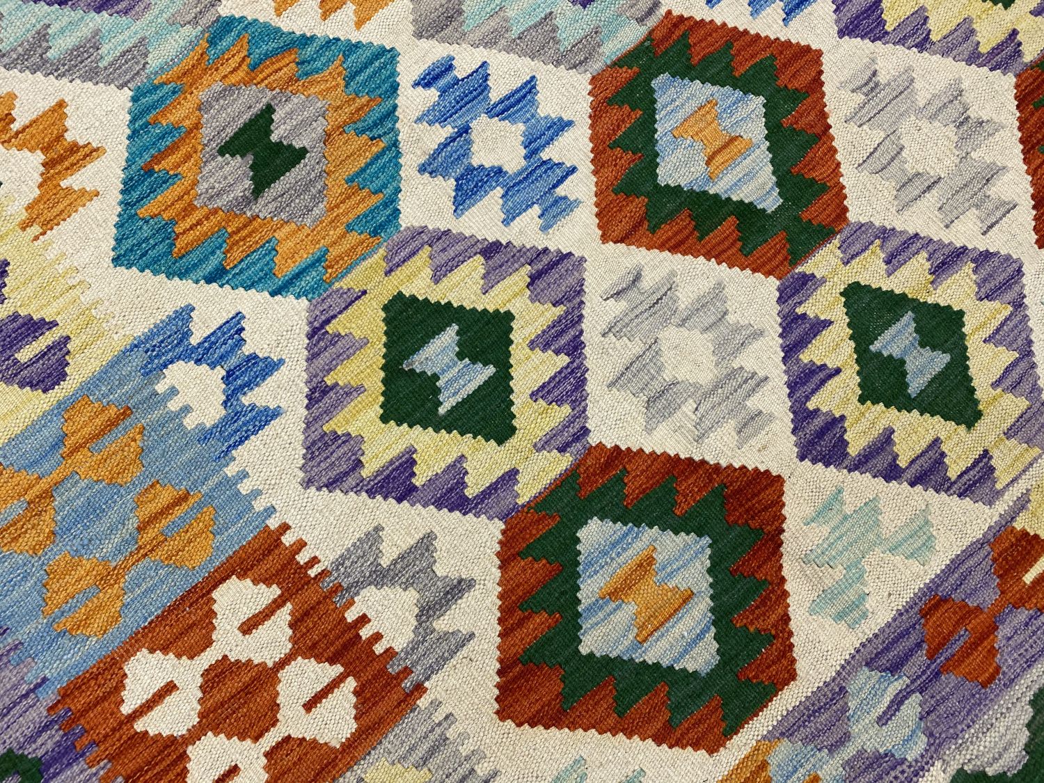 Kleurrijk Tapijt Laagpolig Handgeweven Wollen Vloerkleed - Omid Afghan Kelim 235x179cm