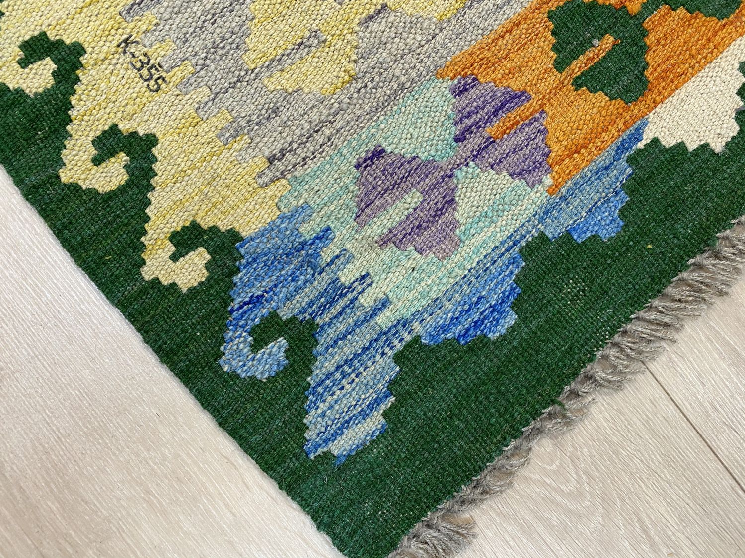 Kleurrijk Tapijt Laagpolig Handgeweven Wollen Vloerkleed - Omid Afghan Kelim 235x179cm