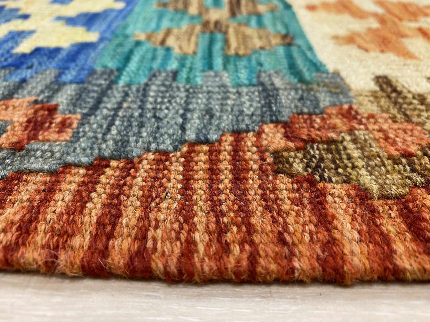 Kleurrijk Tapijt Laagpolig Handgeweven Wollen Vloerkleed - Omid Afghan Kelim 285x194cm