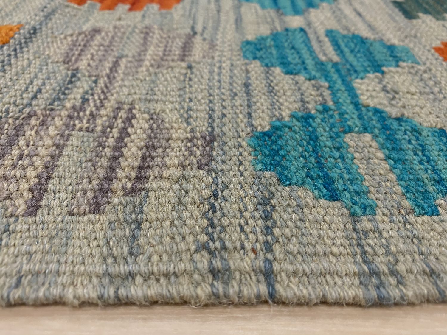Kleurrijk Tapijt Laagpolig Handgeweven Wollen Vloerkleed - Omid Afghan Kelim 242x176cm