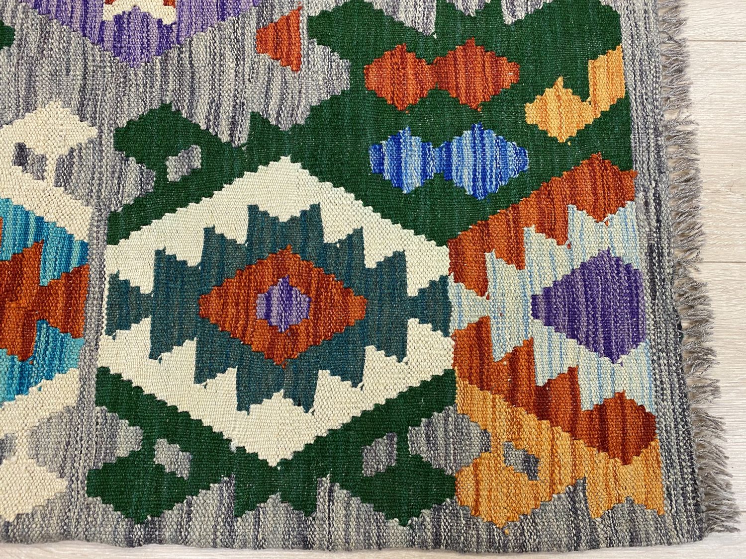Kleurrijk Tapijt Laagpolig Handgeweven Wollen Vloerkleed - Omid Afghan Kelim 240x175cm