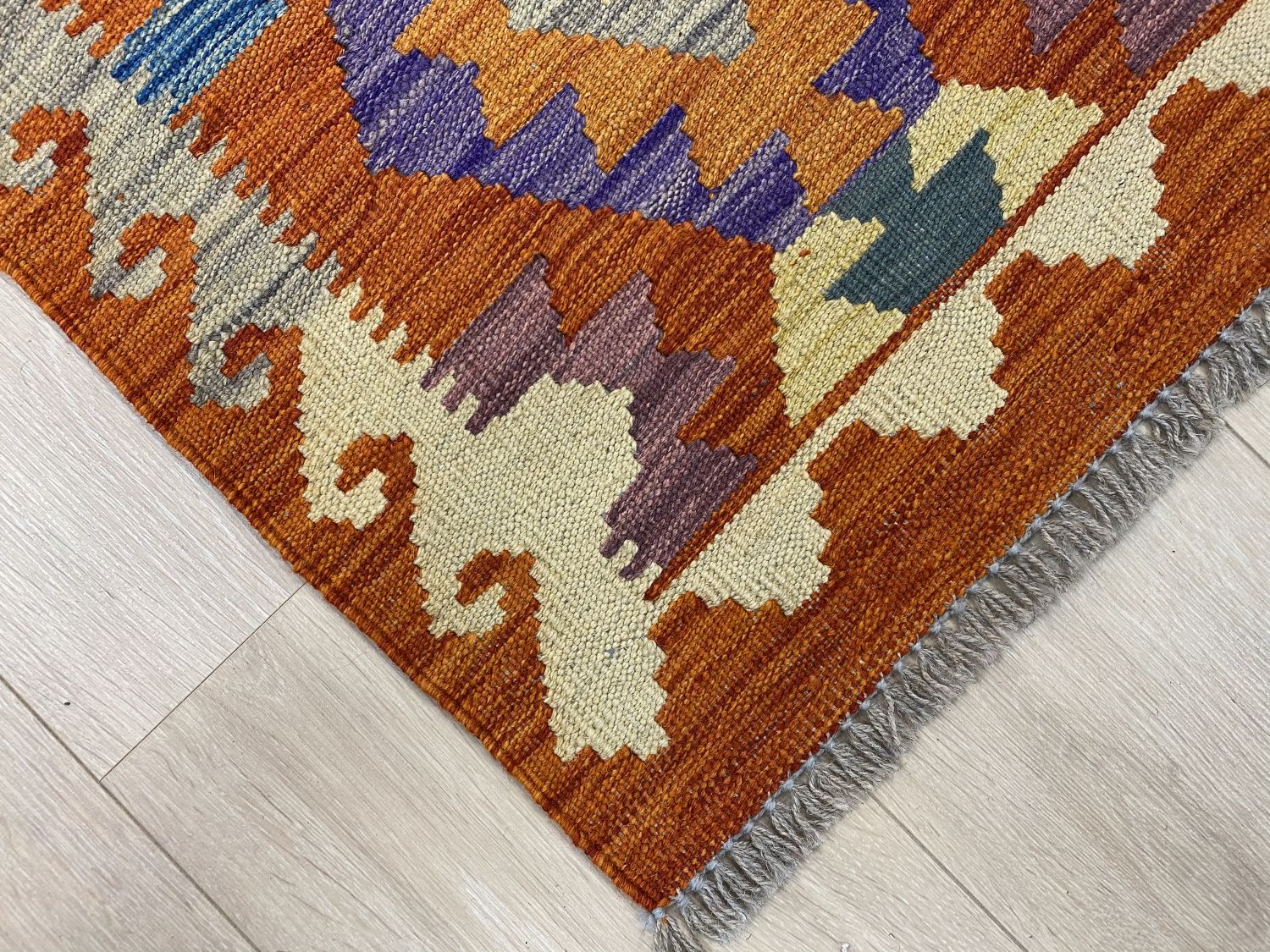 Kleurrijk Tapijt Laagpolig Handgeweven Wollen Vloerkleed - Omid Afghan Kelim Loper 296x82cm