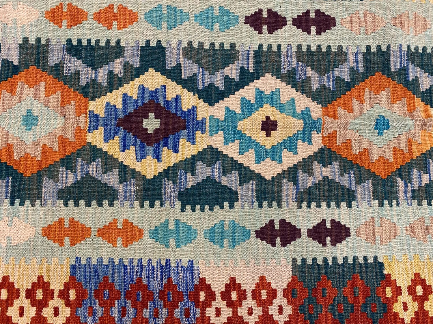 Kleurrijk Tapijt Laagpolig Handgeweven Wollen Vloerkleed - Omid Afghan Kelim Loper 298x86cm