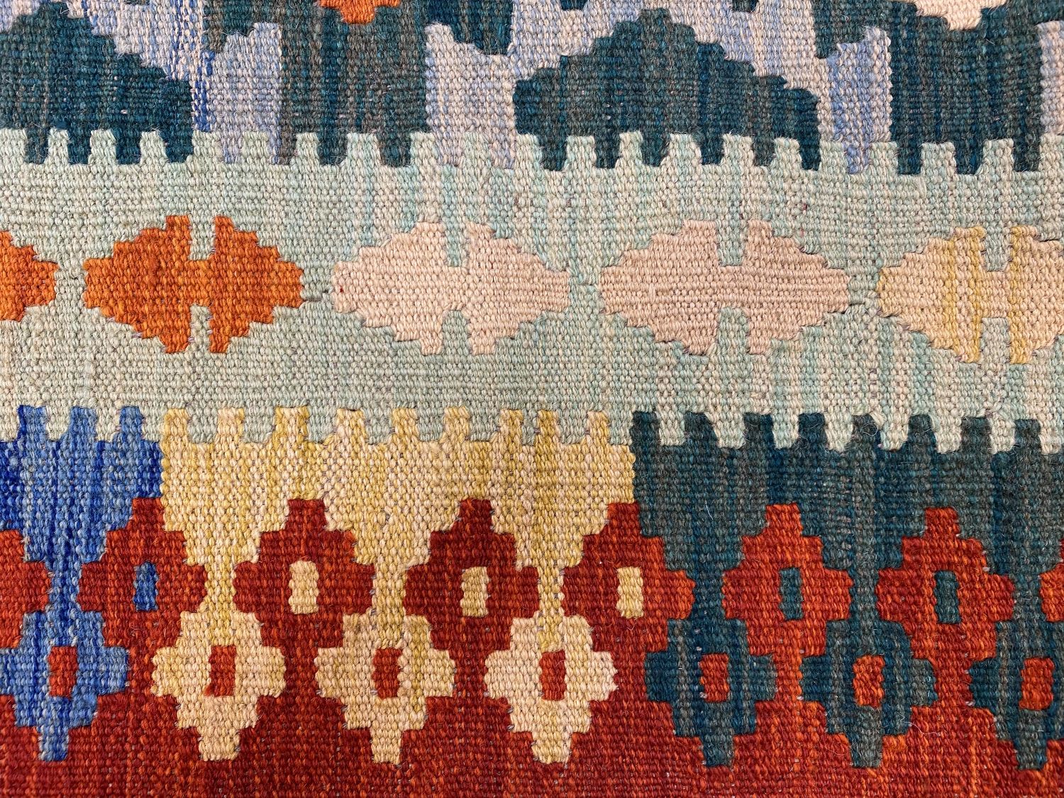 Kleurrijk Tapijt Laagpolig Handgeweven Wollen Vloerkleed - Omid Afghan Kelim Loper 298x86cm