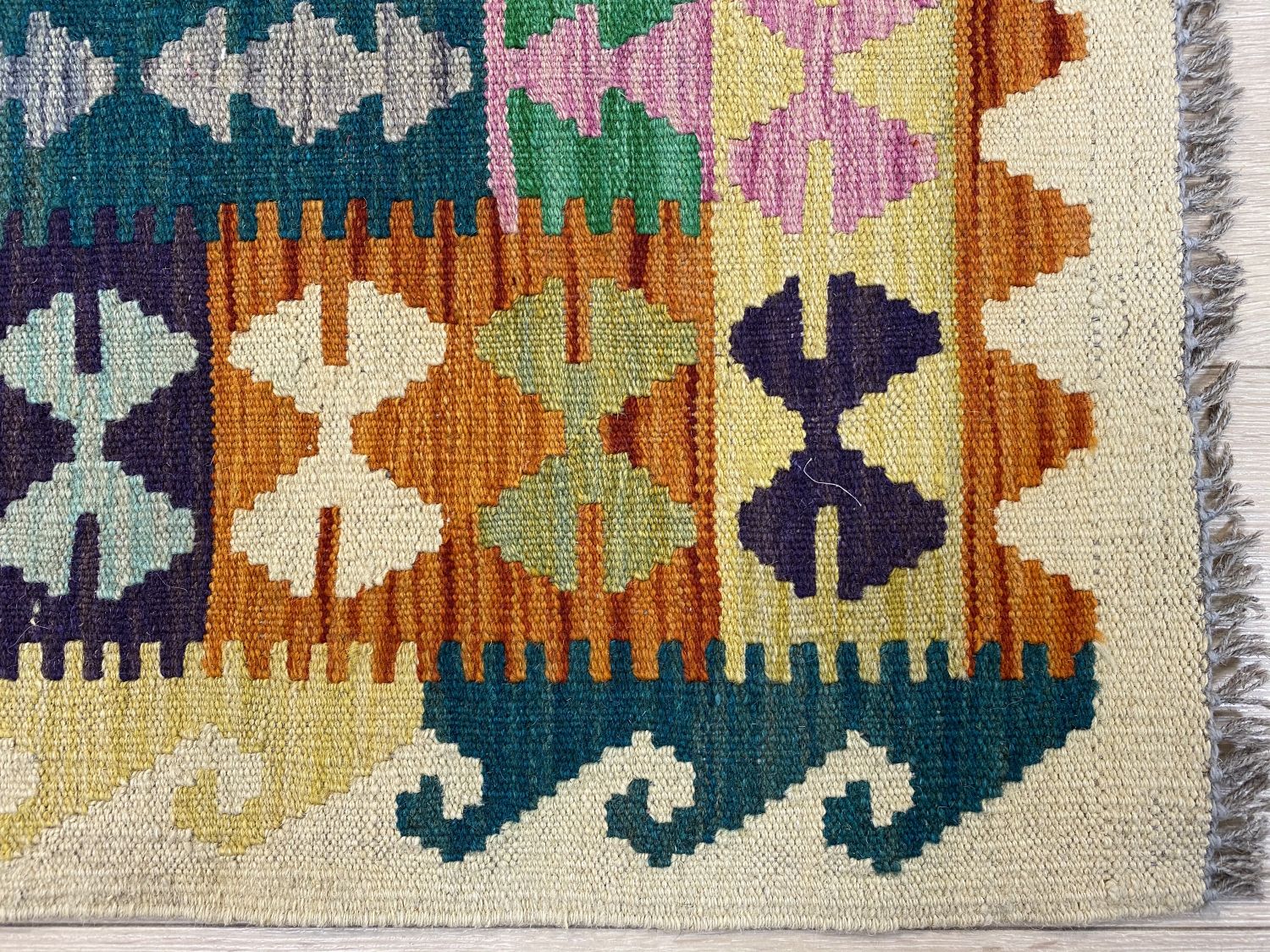 Kleurrijk Tapijt Laagpolig Handgeweven Wollen Vloerkleed - Omid Afghan Kelim 298x202cm