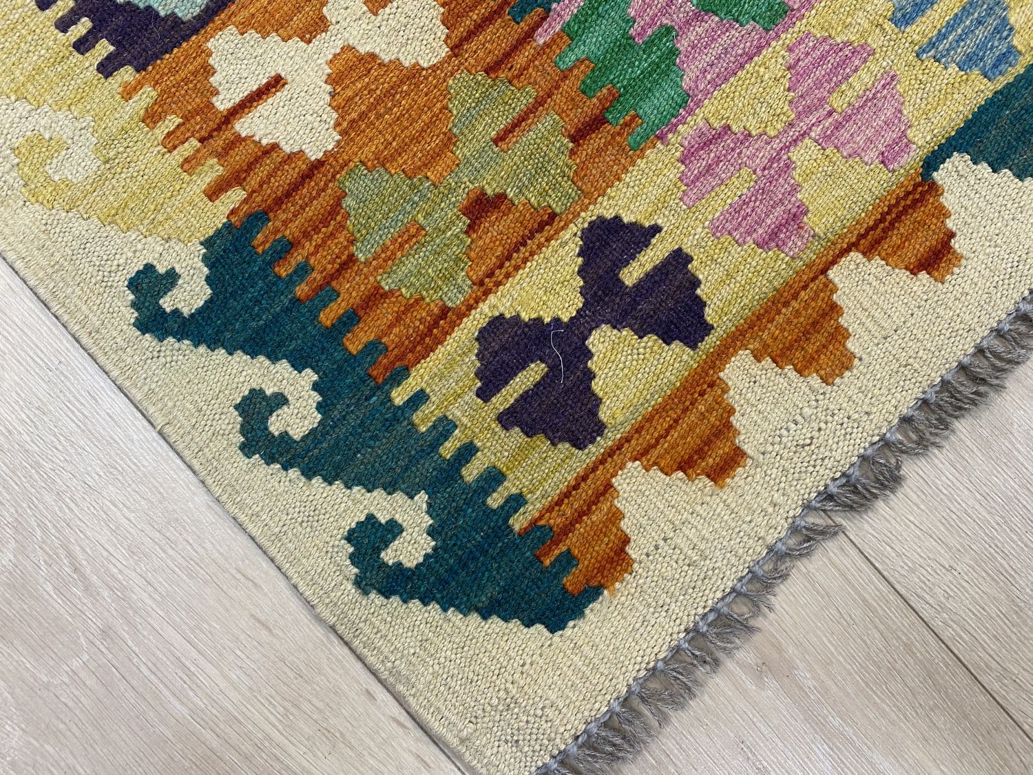 Kleurrijk Tapijt Laagpolig Handgeweven Wollen Vloerkleed - Omid Afghan Kelim 298x202cm