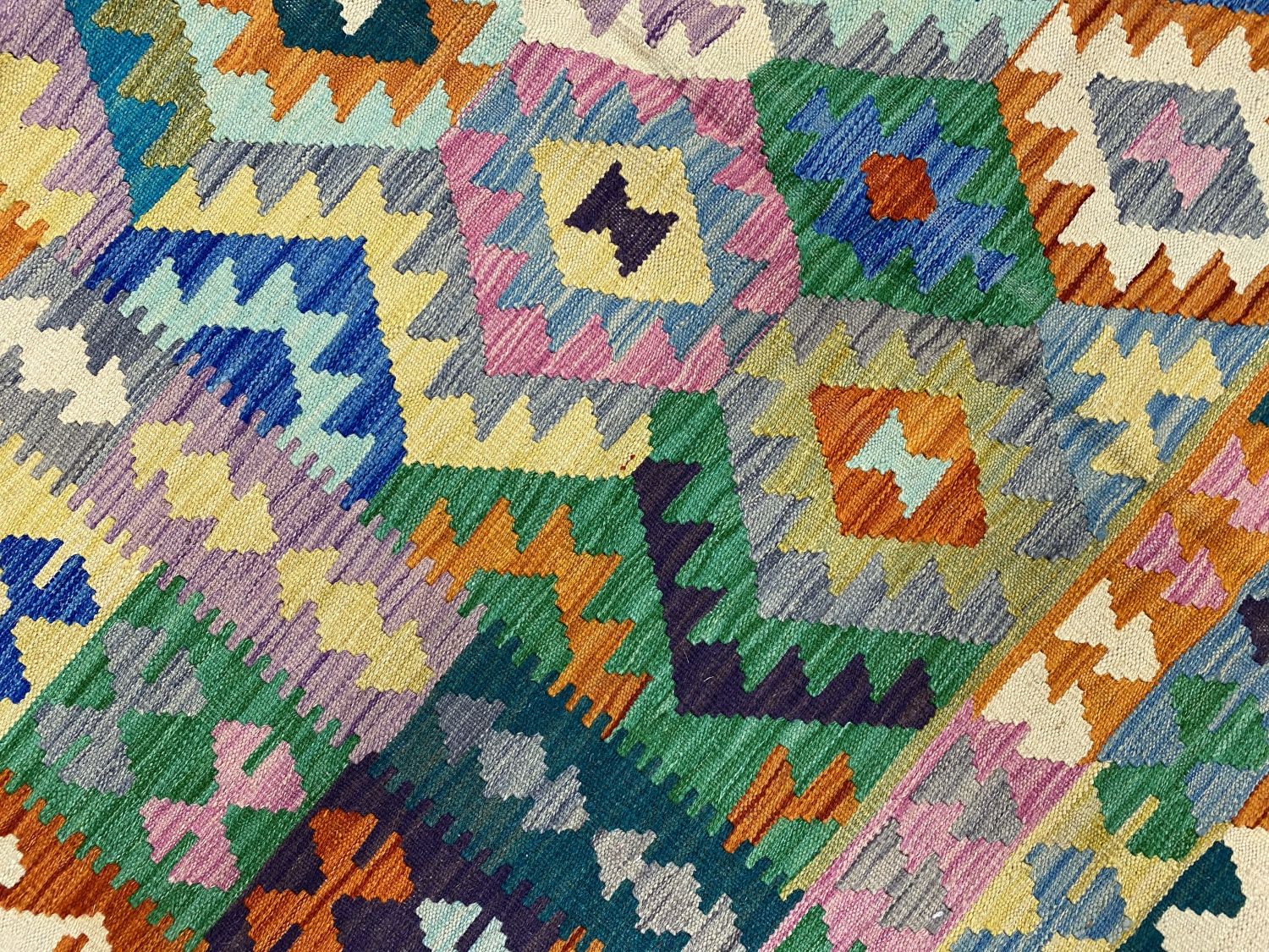 Kleurrijk Tapijt Laagpolig Handgeweven Wollen Vloerkleed - Omid Afghan Kelim 298x202cm